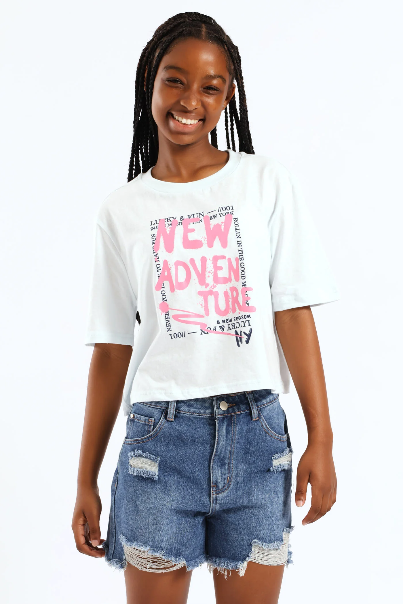 Girls New Adventure Graffitti Tee - Light Blue - Image 5