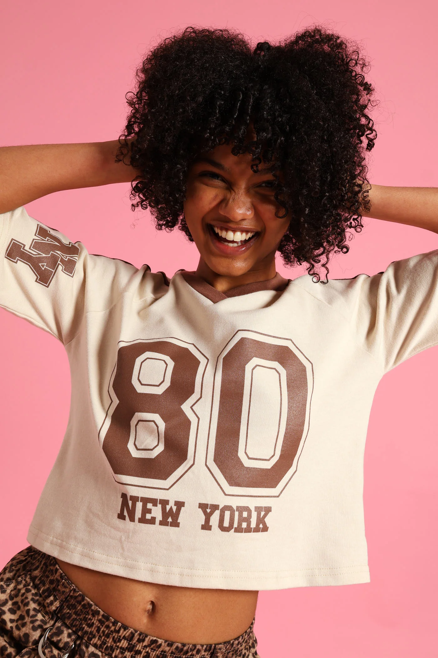 Girls New York Oversized Dropped Shoulder Crop Tee - Cream - Image 2