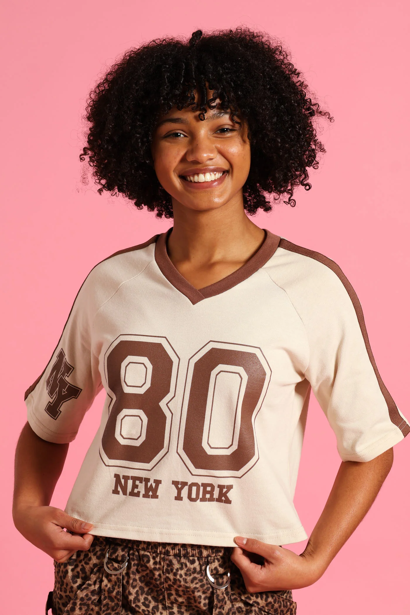Girls New York Oversized Dropped Shoulder Crop Tee - Cream - Image 3