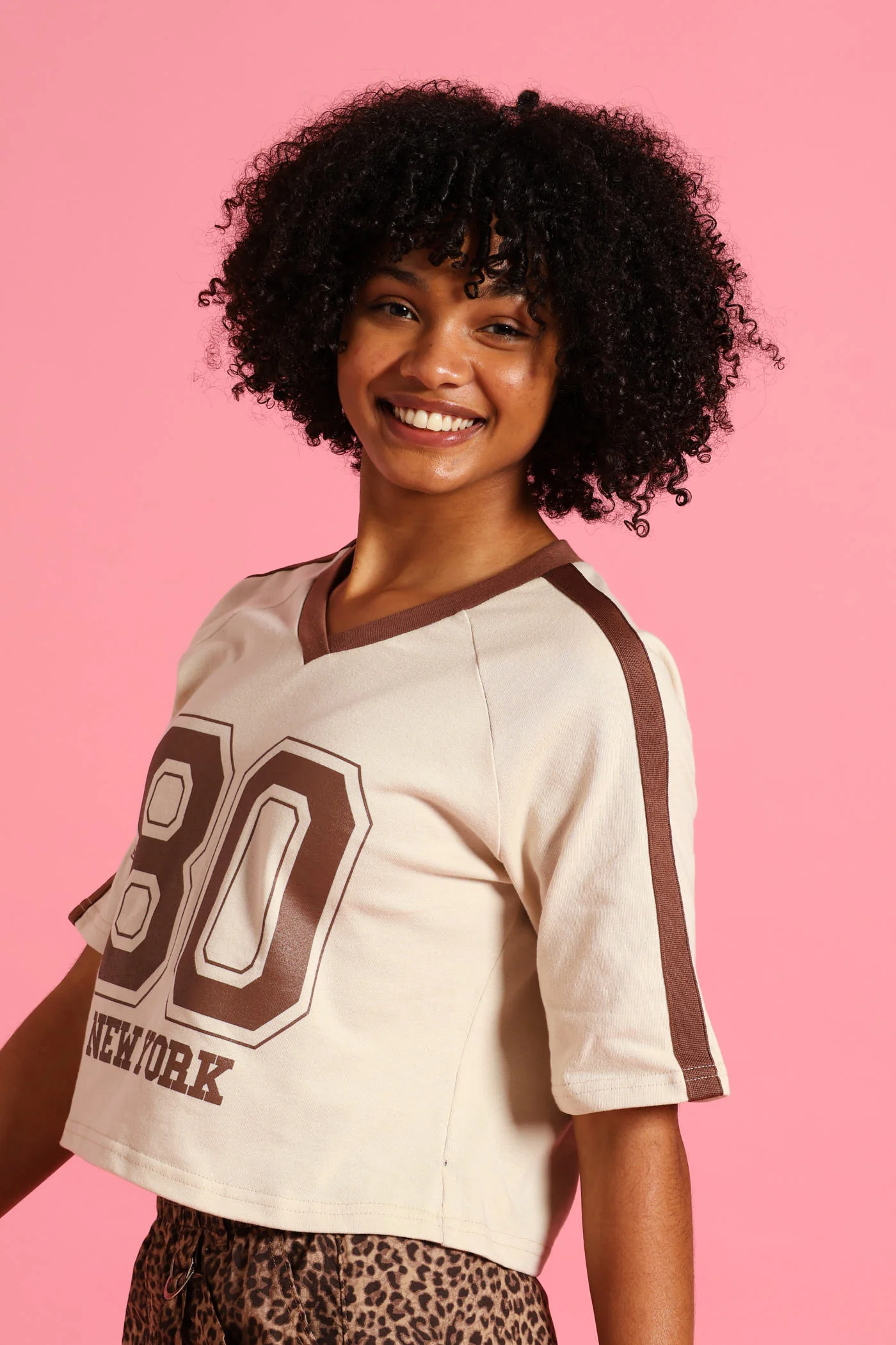 Girls New York Oversized Dropped Shoulder Crop Tee - Cream - Image 4