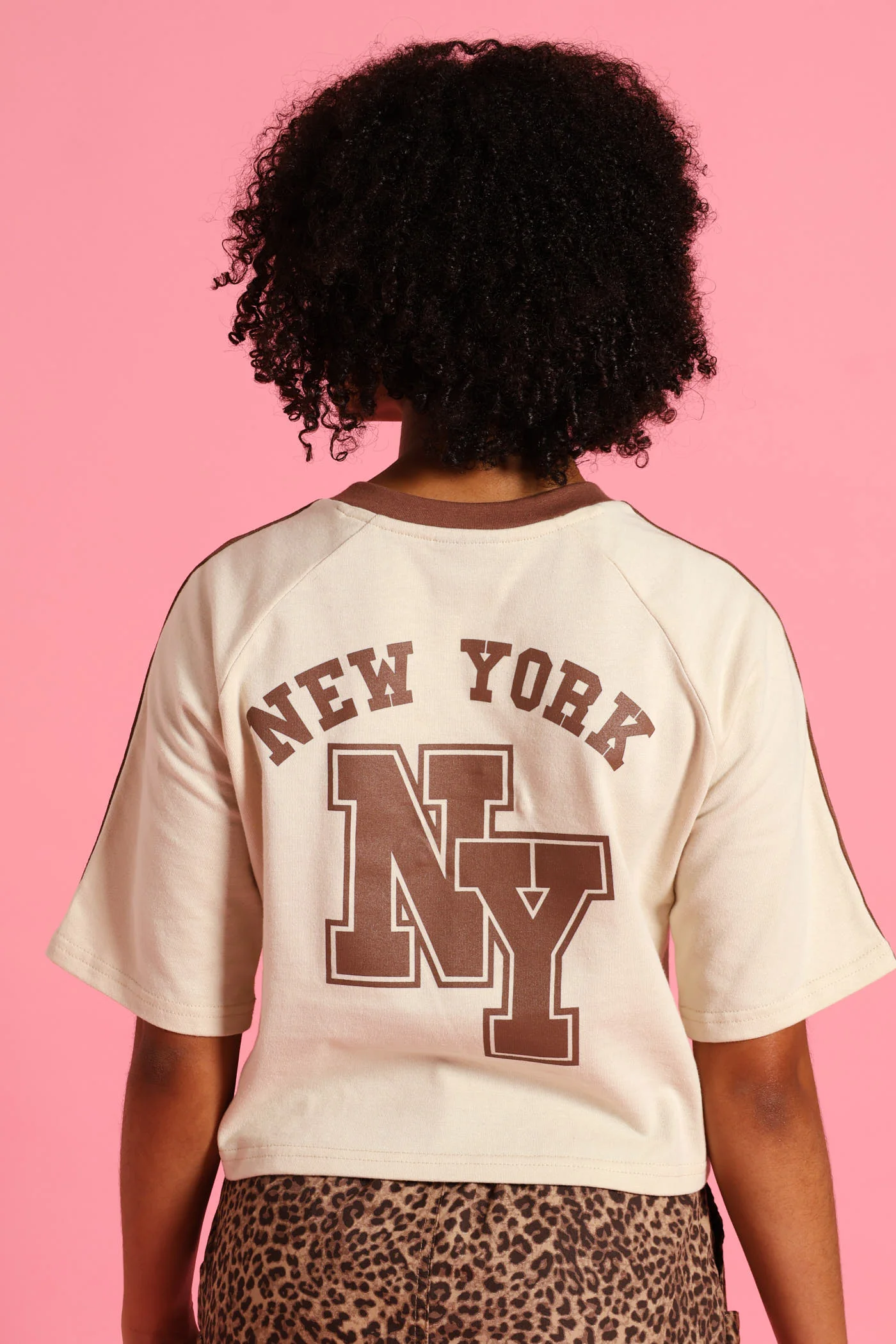 Girls New York Oversized Dropped Shoulder Crop Tee - Cream - Image 5