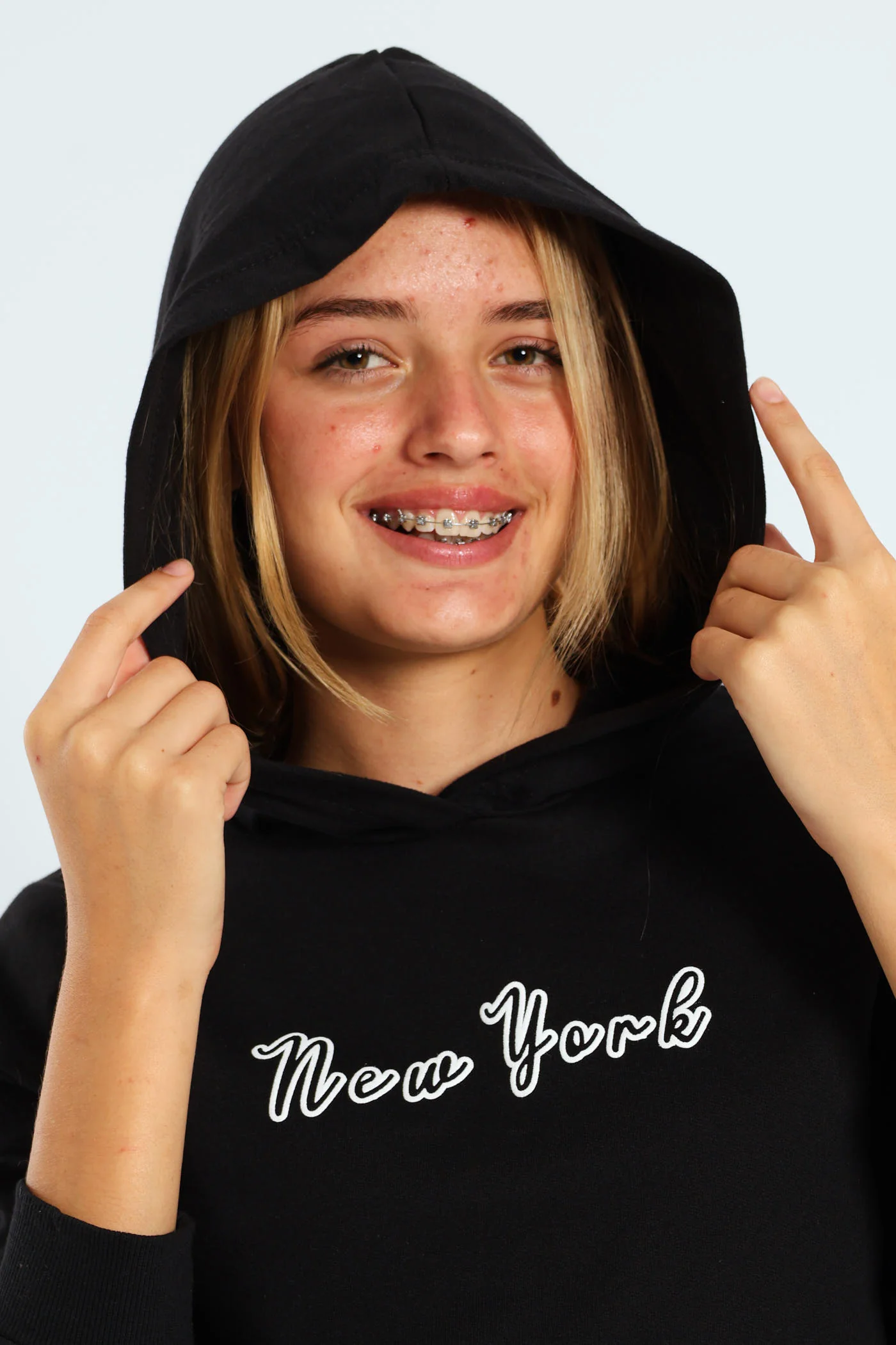 Girls New York Oversized Hoodie - Black - Image 2