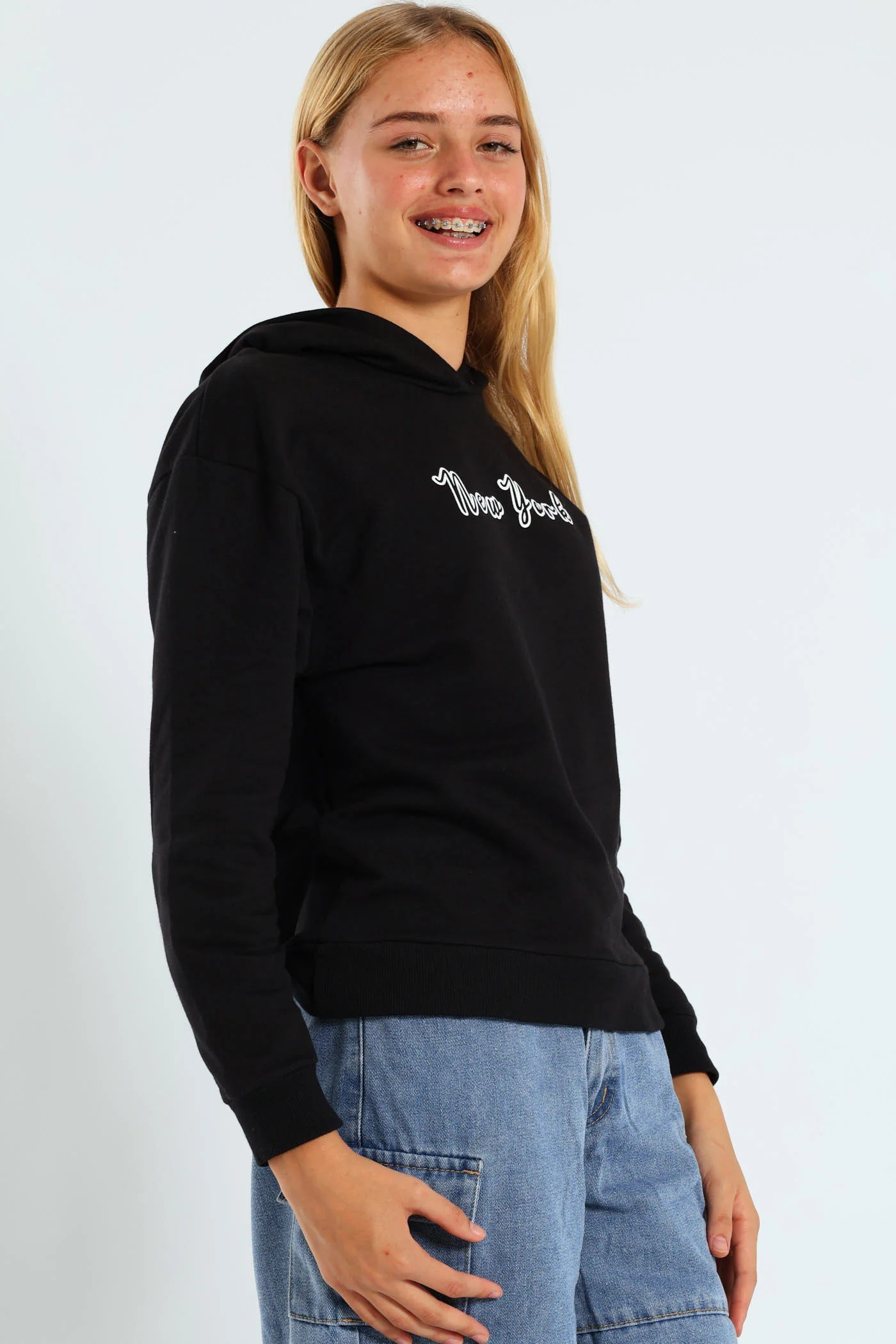 Girls New York Oversized Hoodie - Black - Image 4