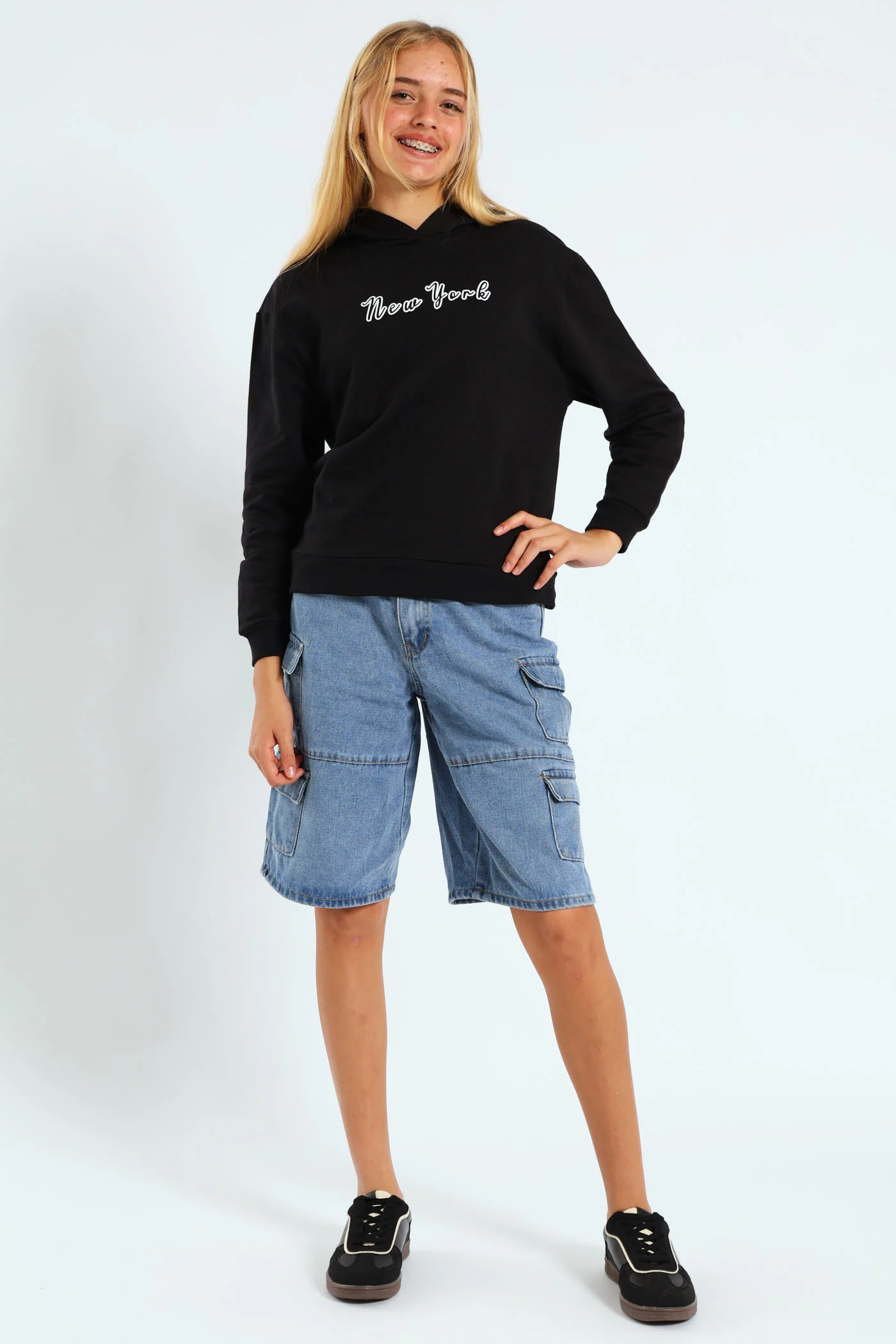 Girls New York Oversized Hoodie - Black - Image 5