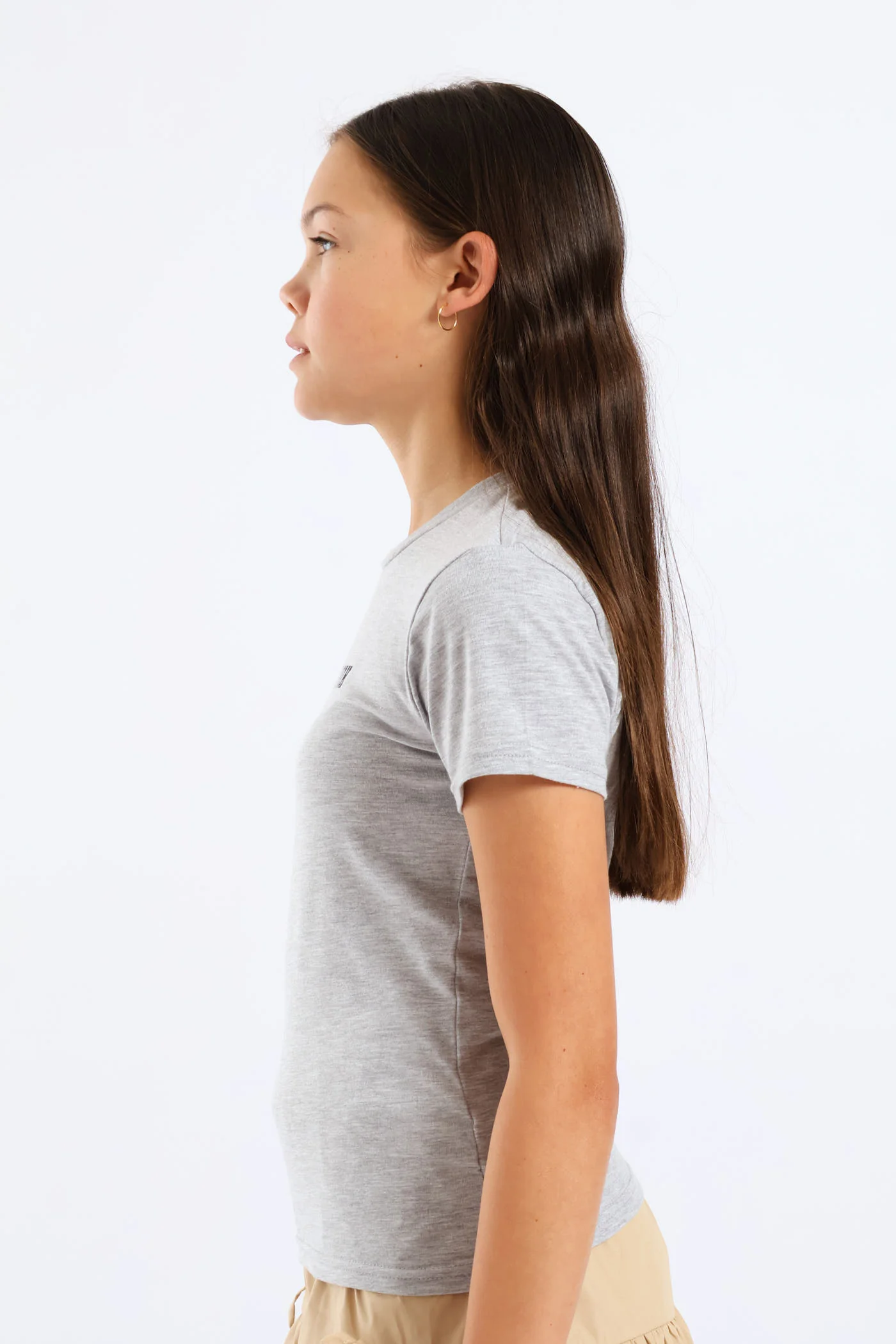 Girls NY Cotton Lycra Tee - Grey Melange - Image 3