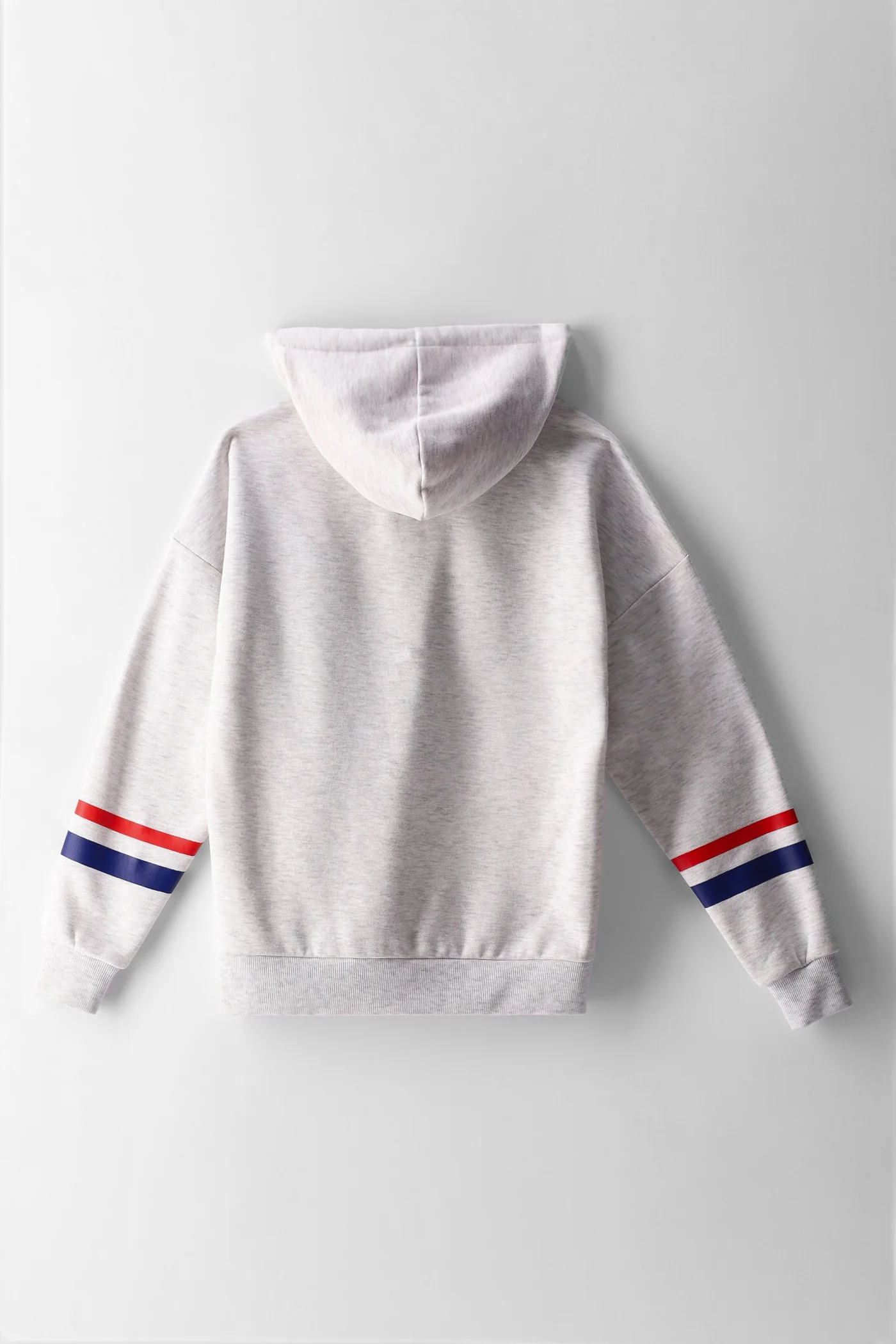 Girls Ny Stripe Sleeve Contast Hood Hoodie - Grey Melange - Image 2