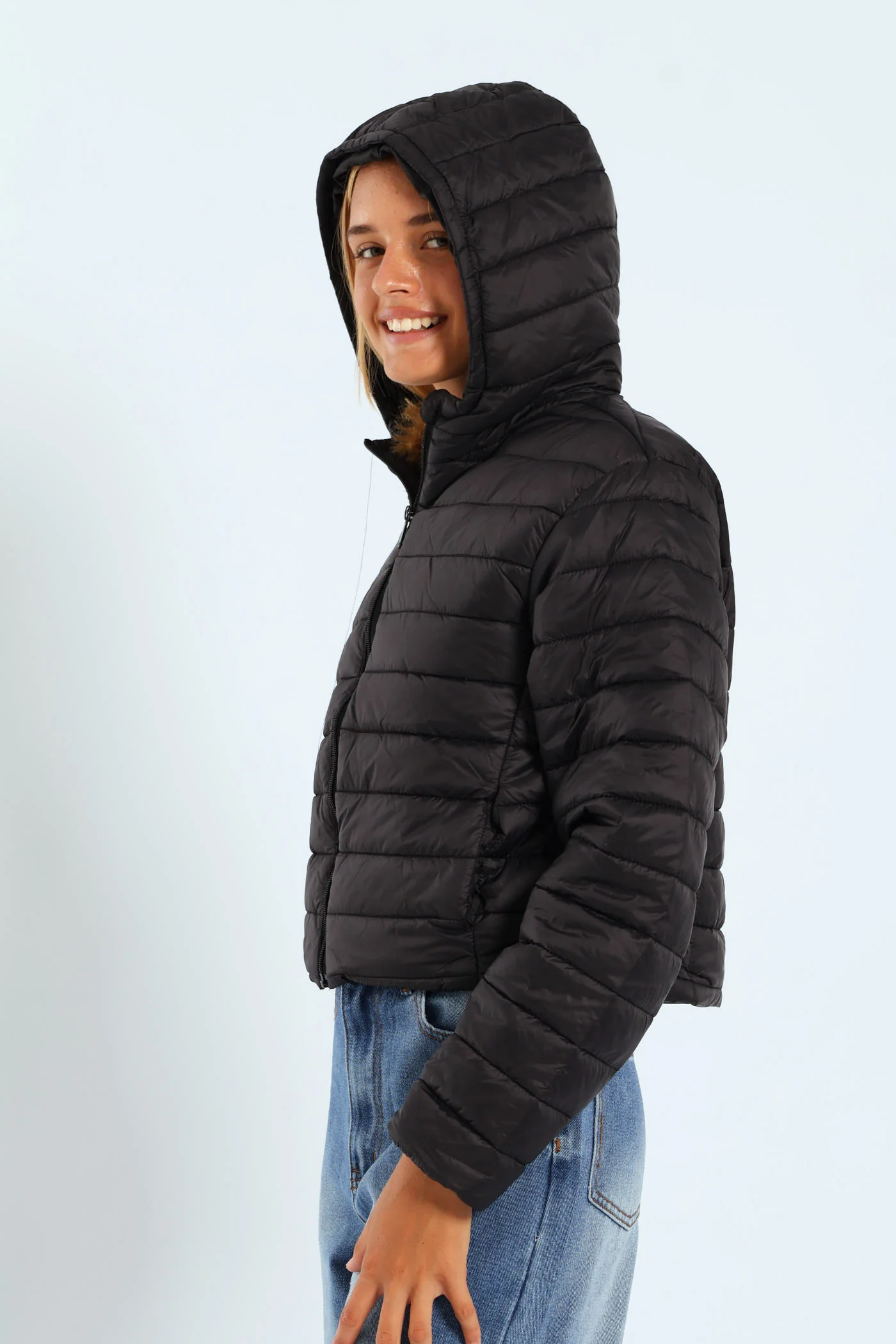 Girls Nylon Puffer - Black - Image 3