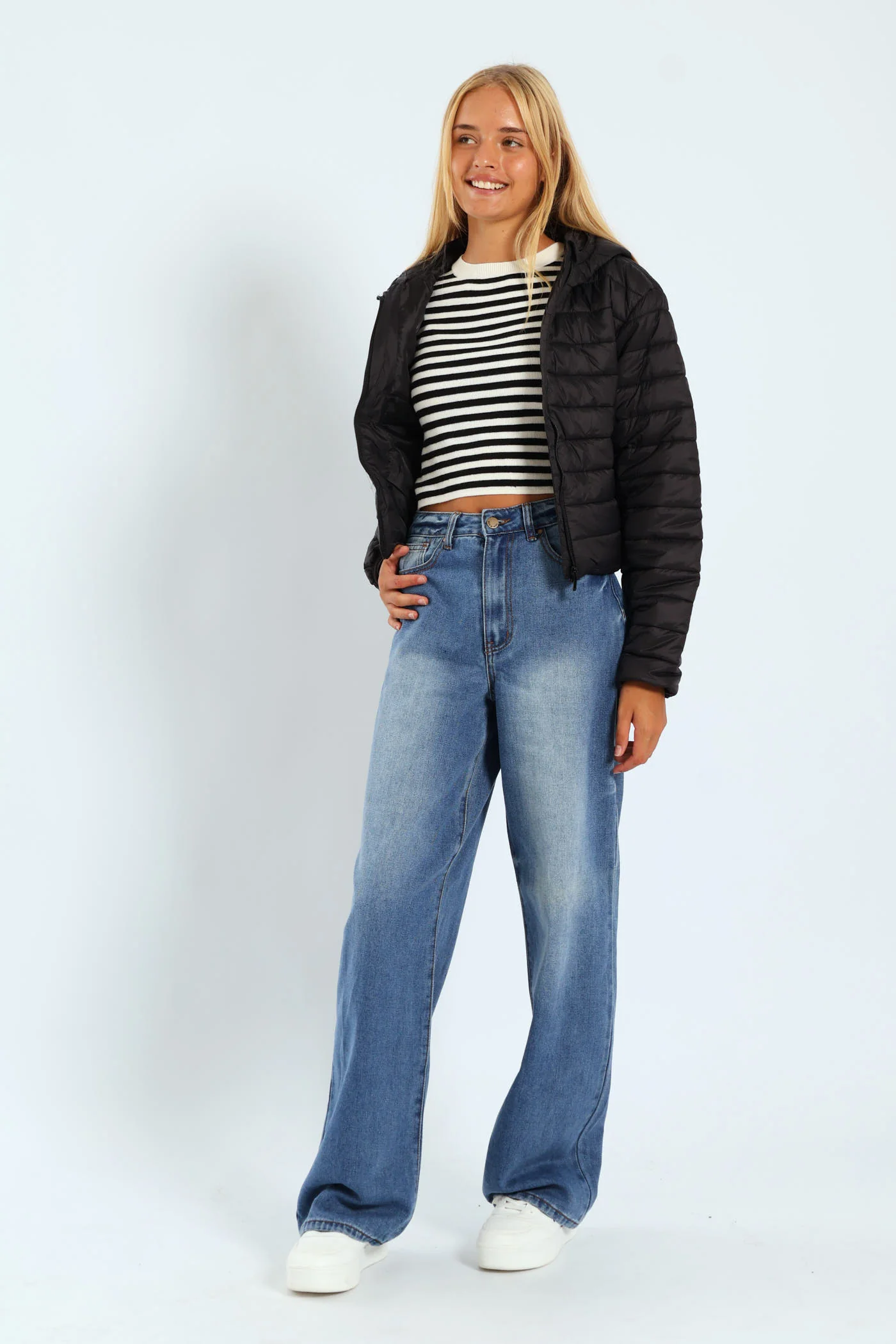 Girls Nylon Puffer - Black - Image 4