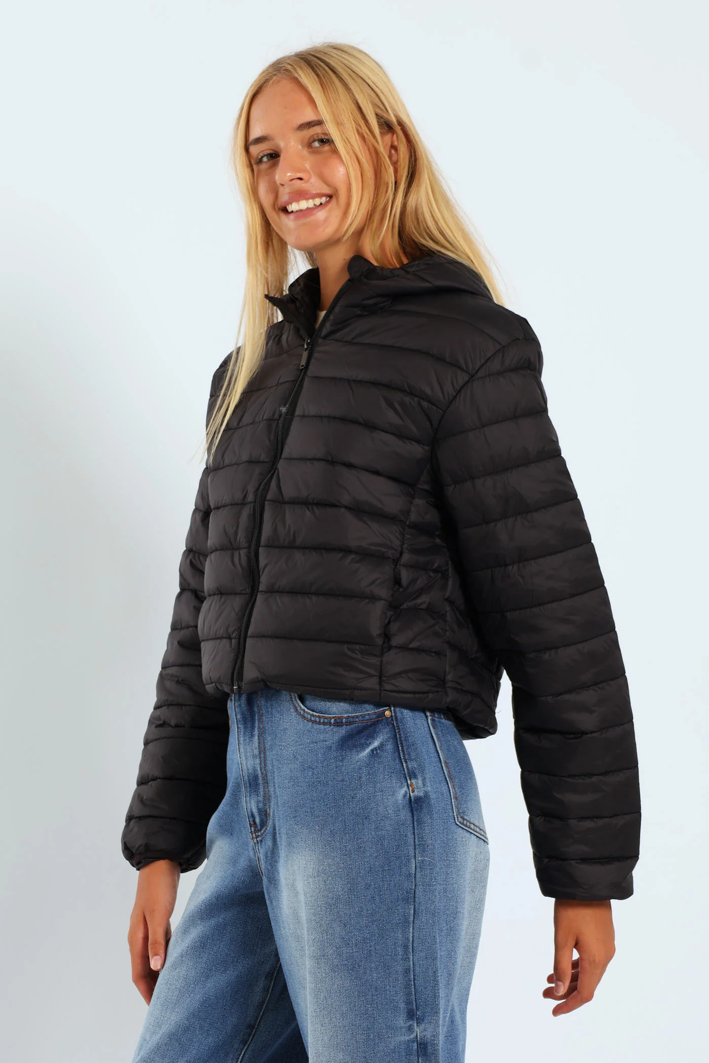 Girls Nylon Puffer - Black - Image 5