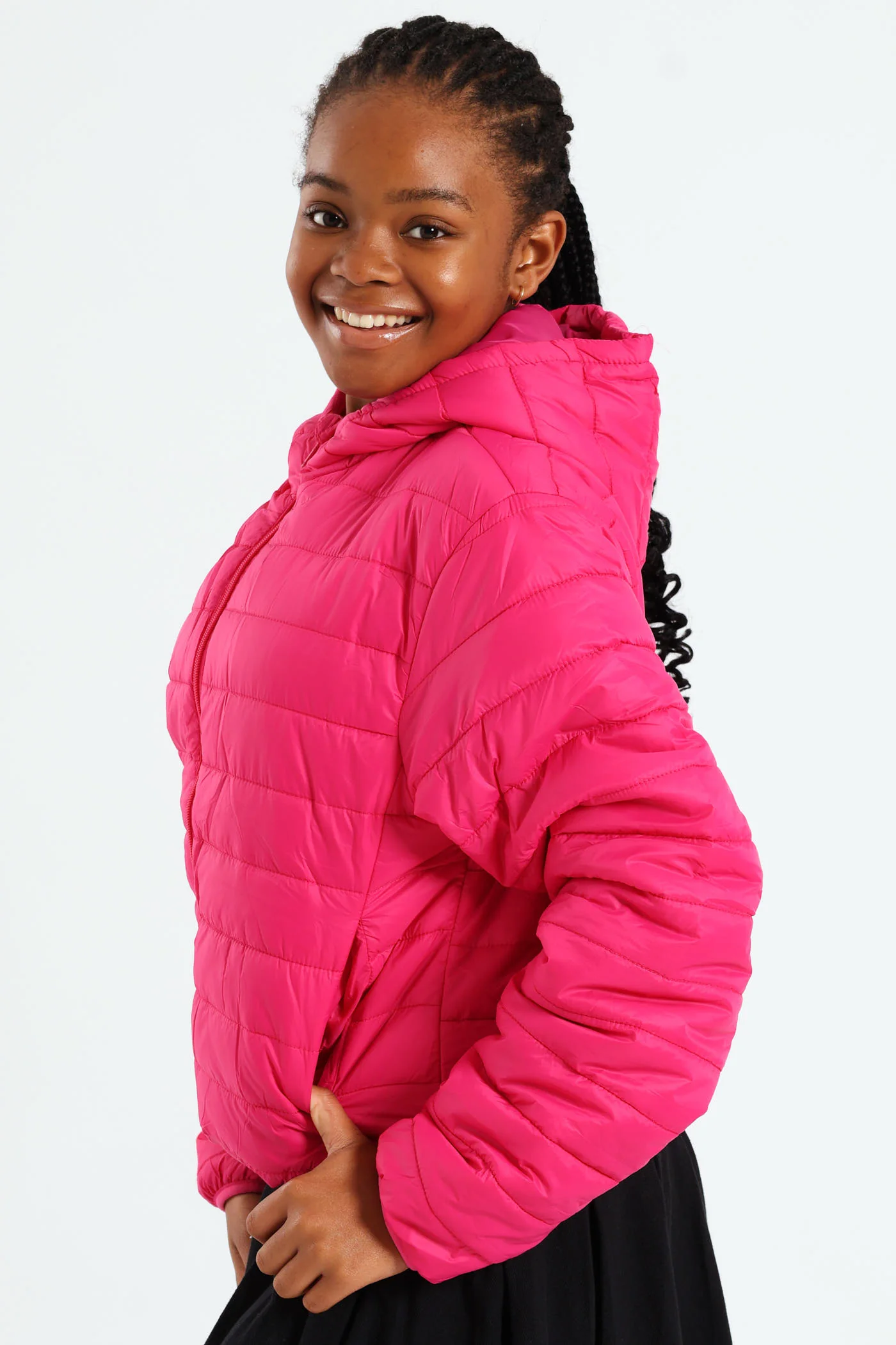 Girls Nylon Puffer - Cerise - Image 2