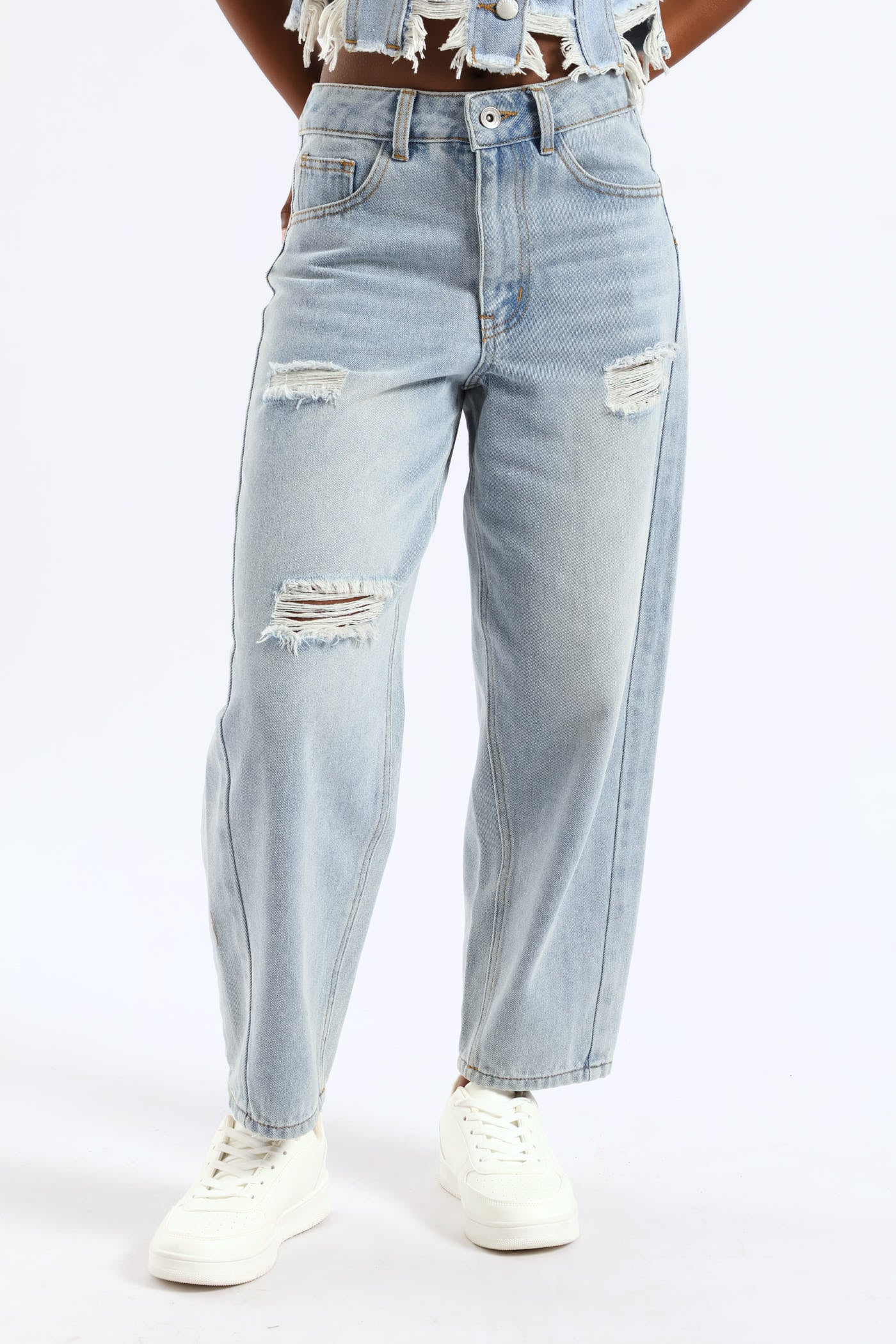 Girls Panel Detail Barrel Jean - Light Blue - Image 2