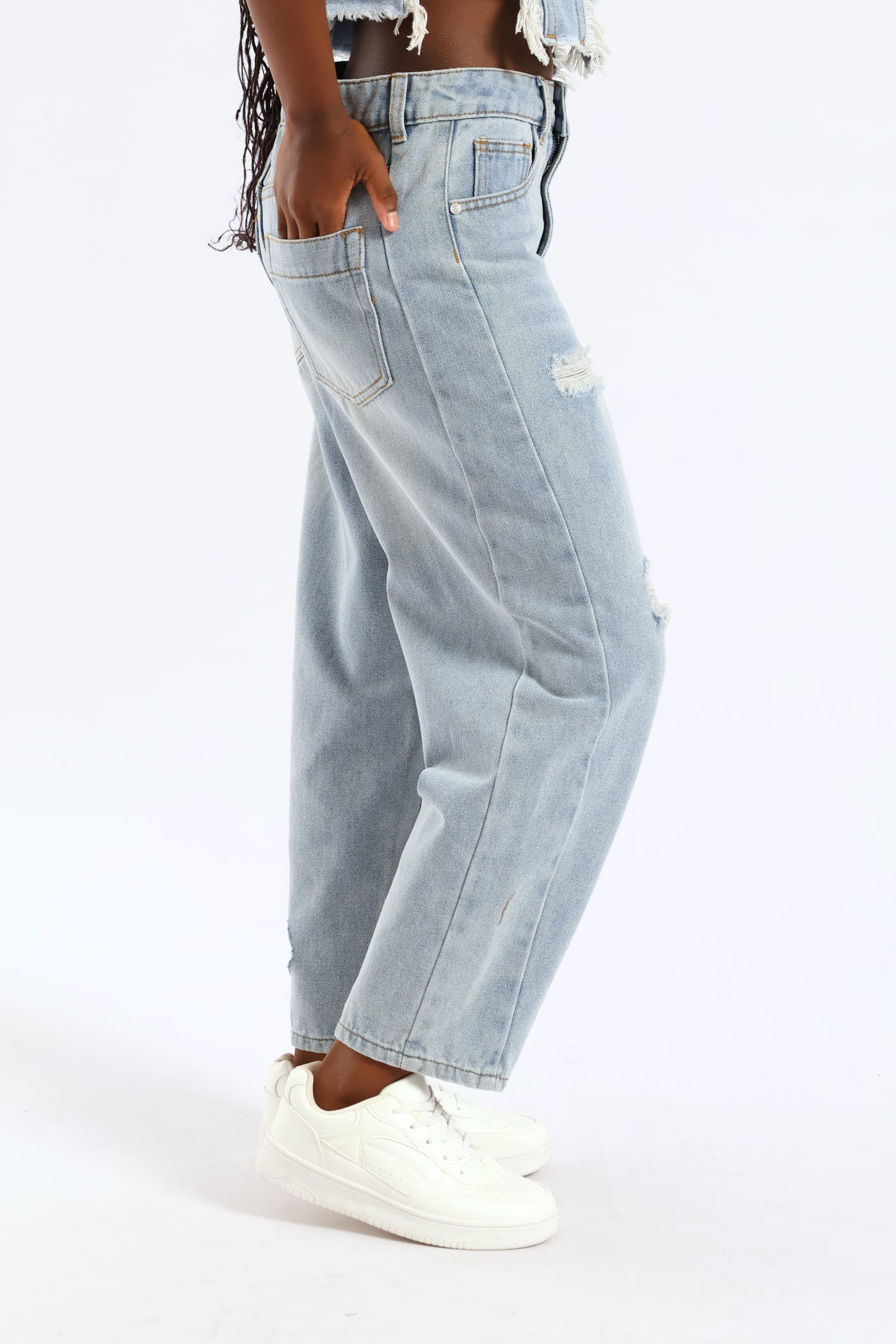 Girls Panel Detail Barrel Jean - Light Blue - Image 3