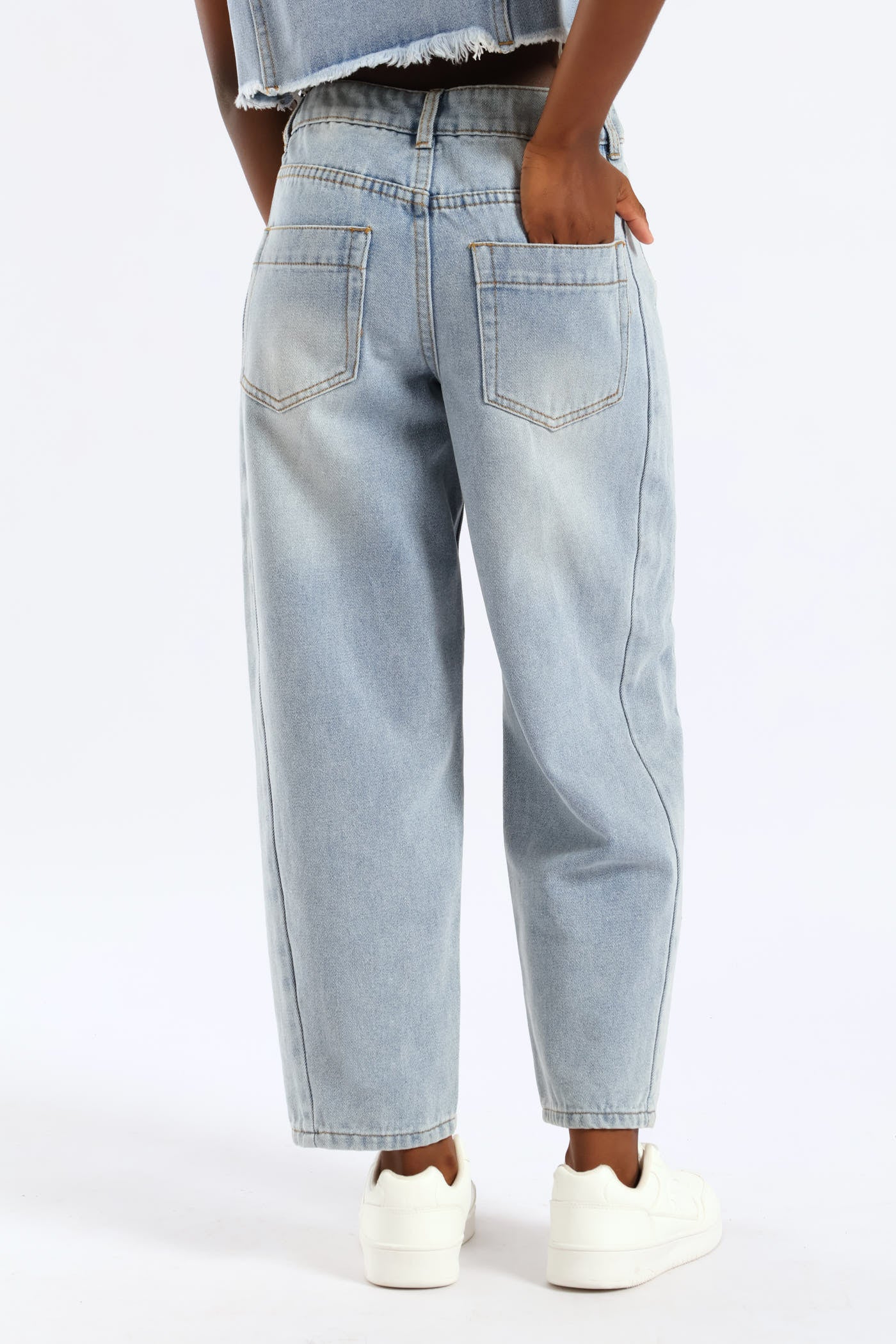 Girls Panel Detail Barrel Jean - Light Blue - Image 4