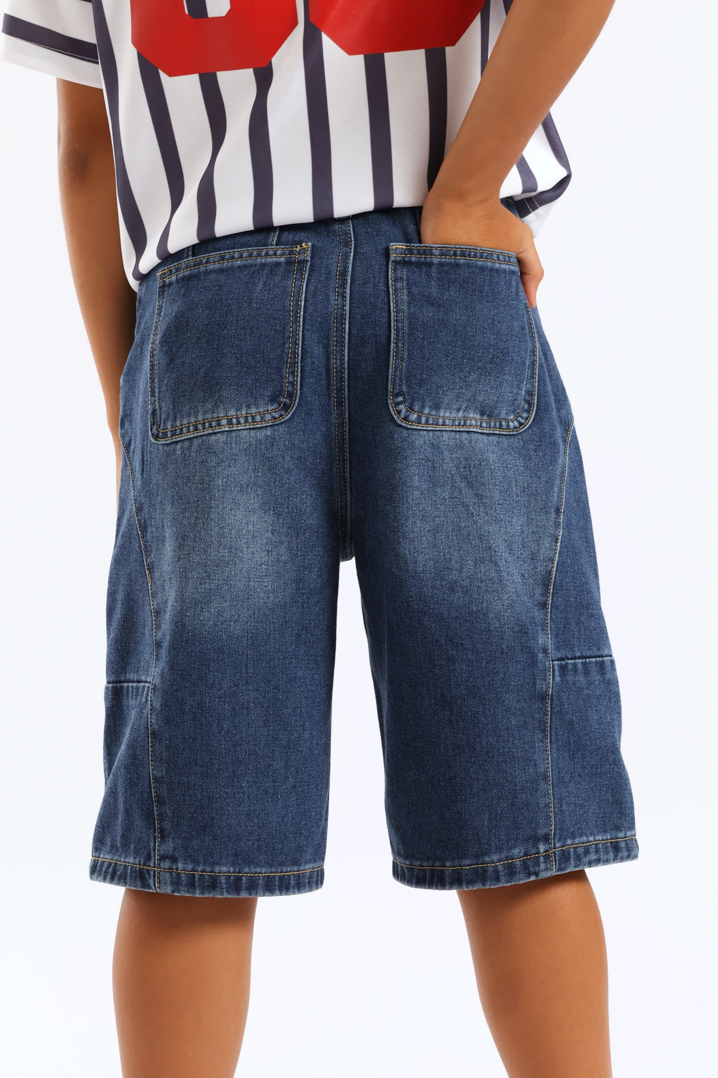 Girls Panel Detail Denim Jort - Dark Blue - Image 2