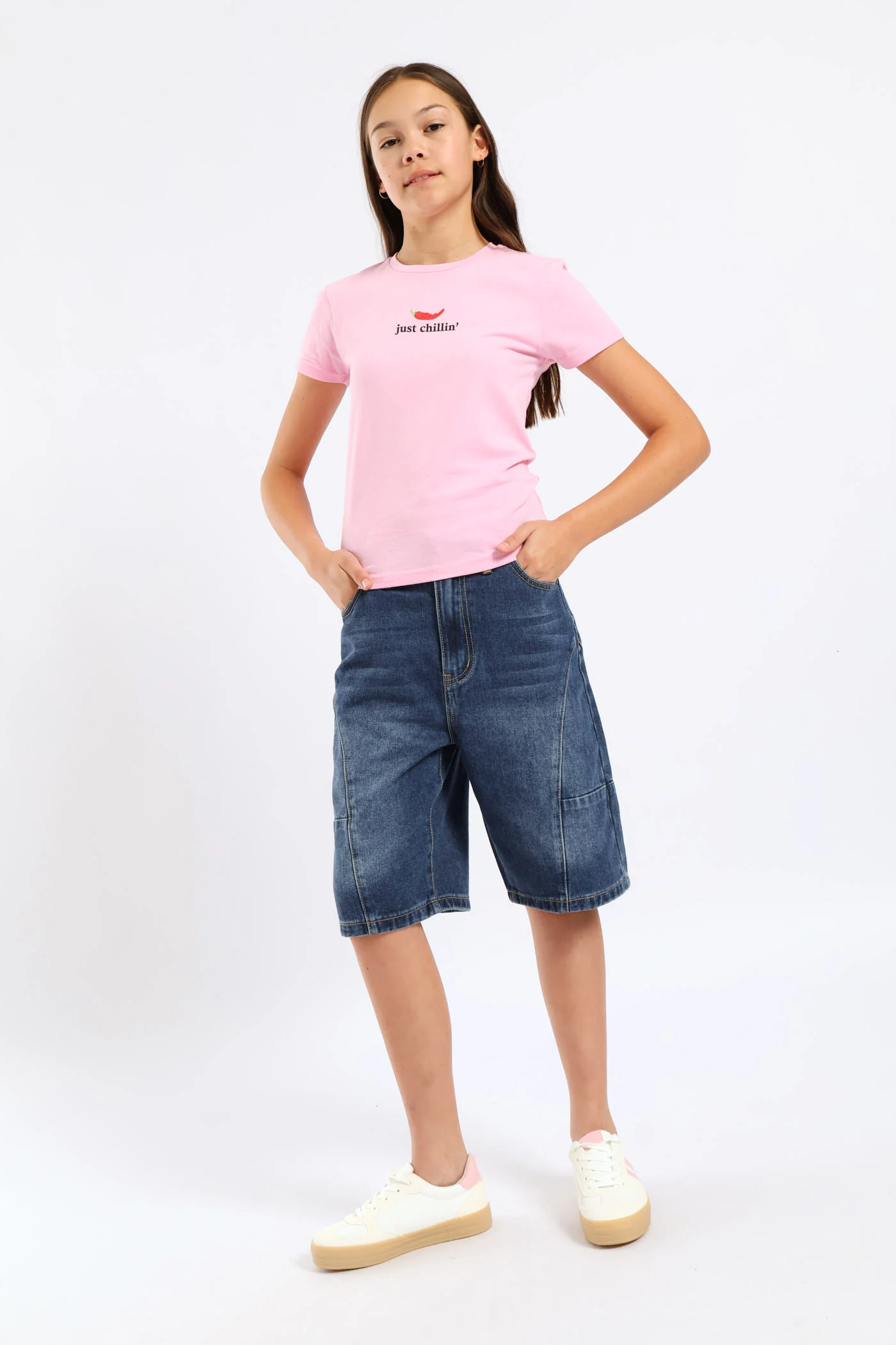 Girls Panel Detail Denim Jort - Dark Blue - Image 3
