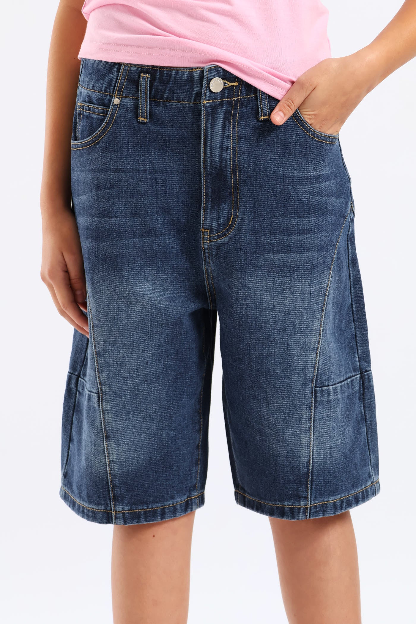Girls Panel Detail Denim Jort - Dark Blue - Image 4
