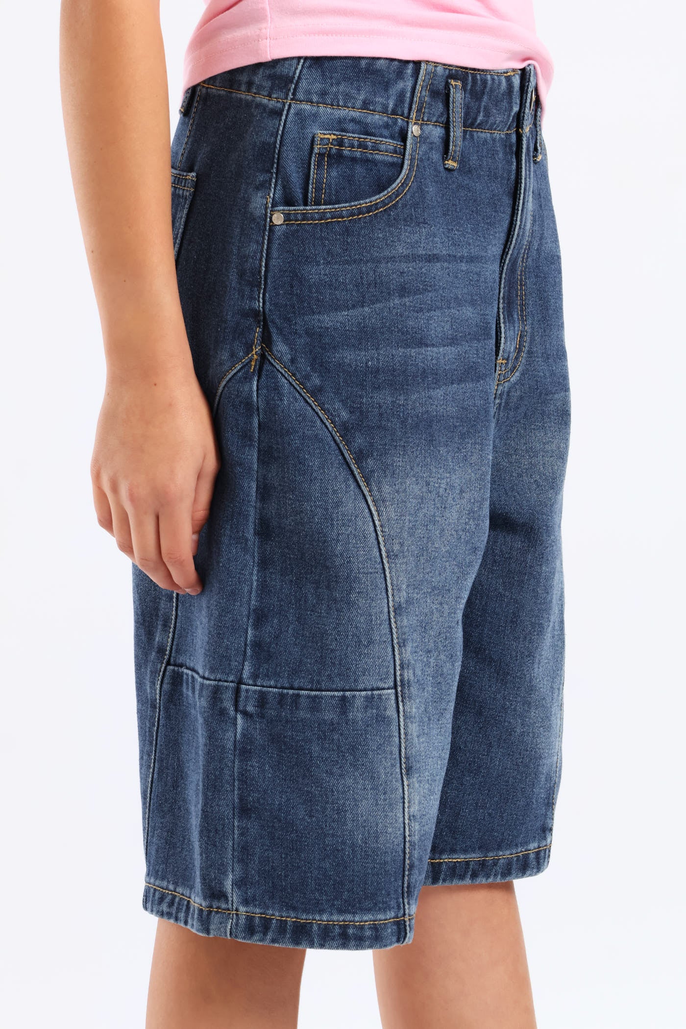 Girls Panel Detail Denim Jort - Dark Blue - Image 5
