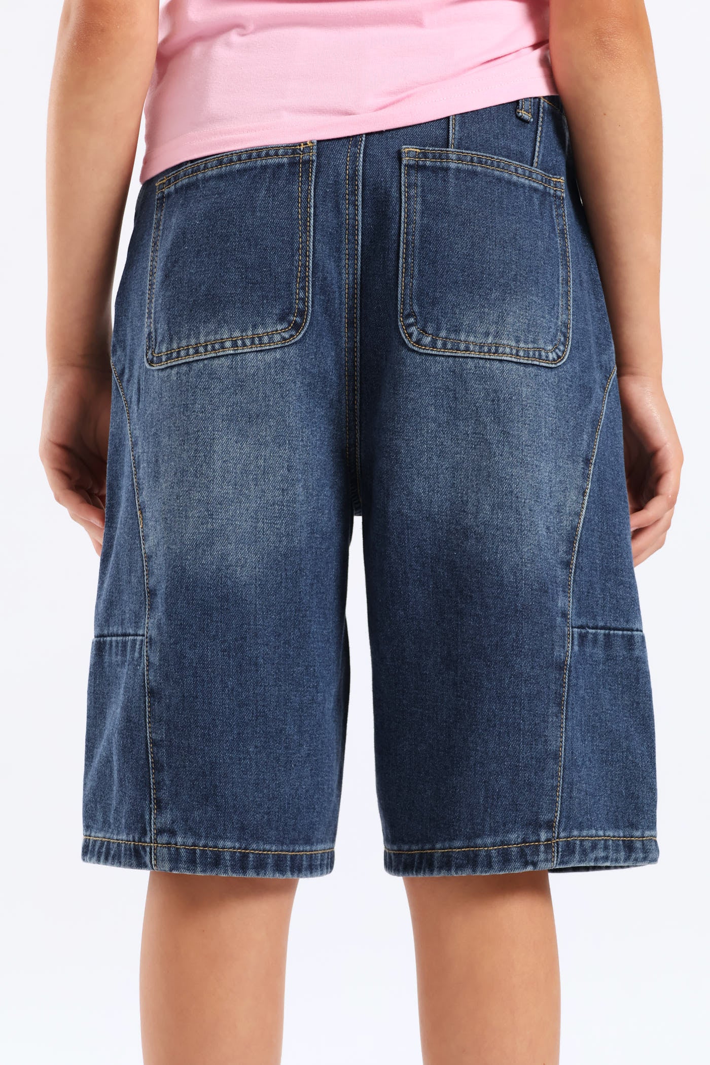 Girls Panel Detail Denim Jort - Dark Blue - Image 6