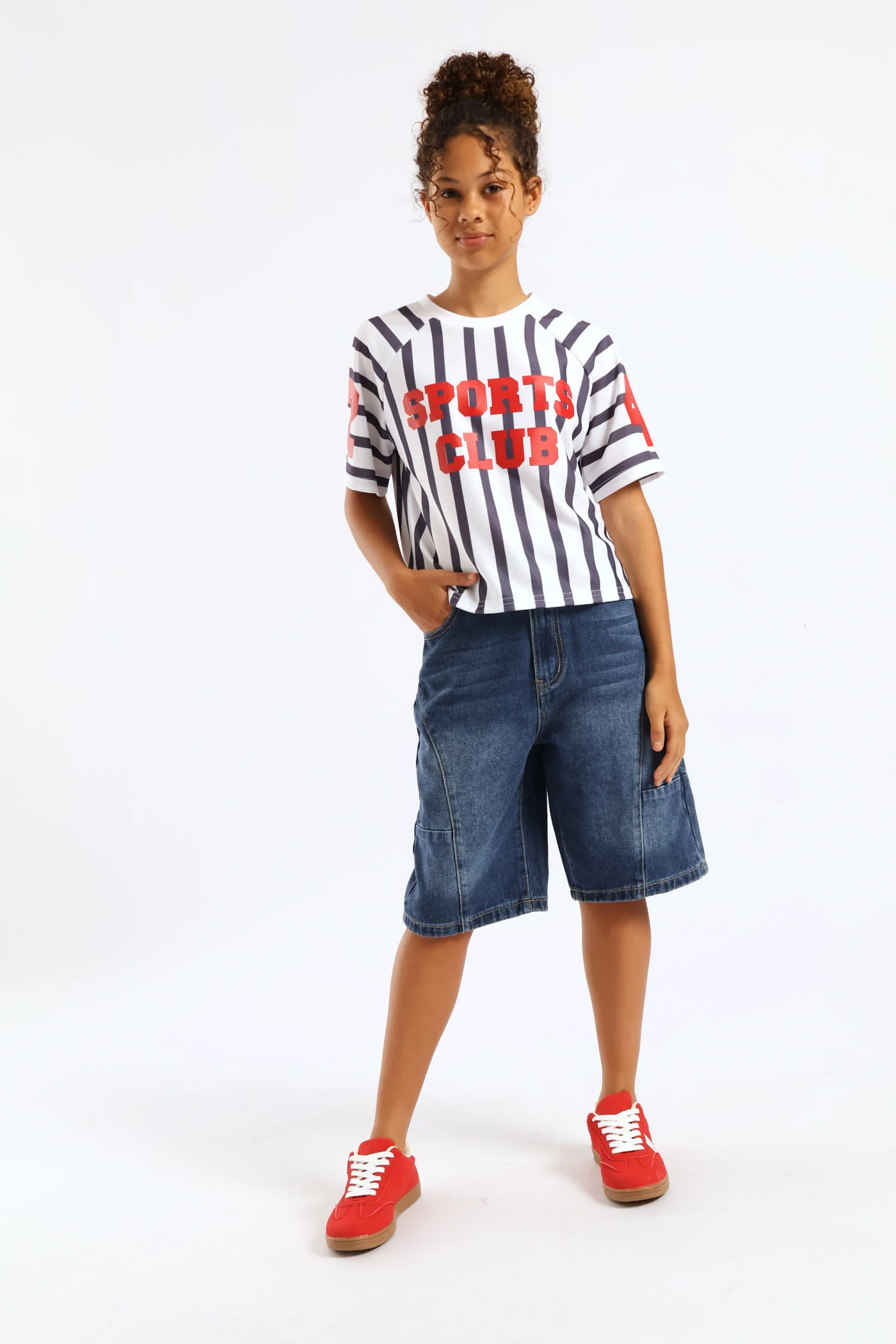 Girls Panel Detail Denim Jort - Dark Blue - Image 8