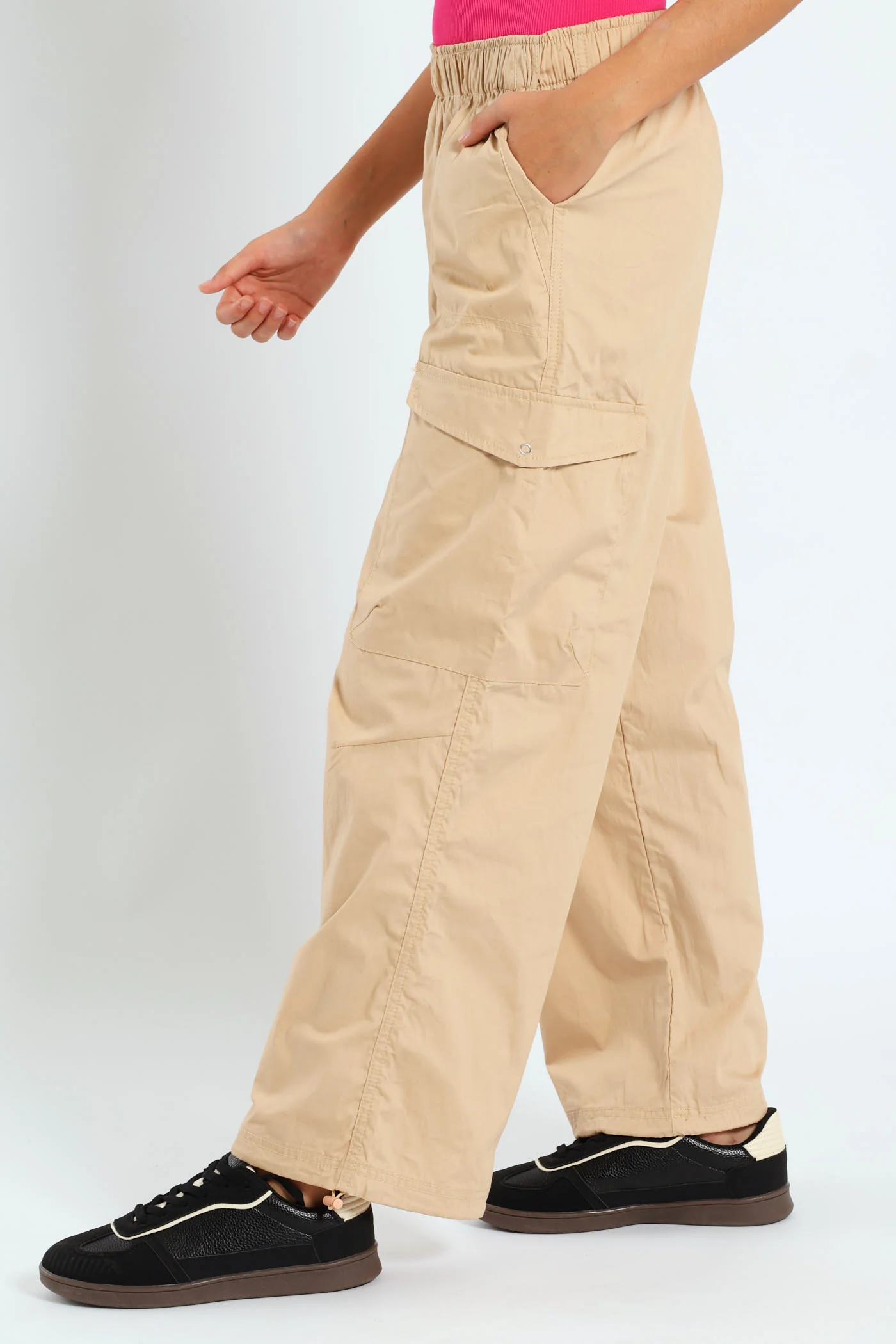Girls Parachute Multi Pocket Pants - Stone - Image 2