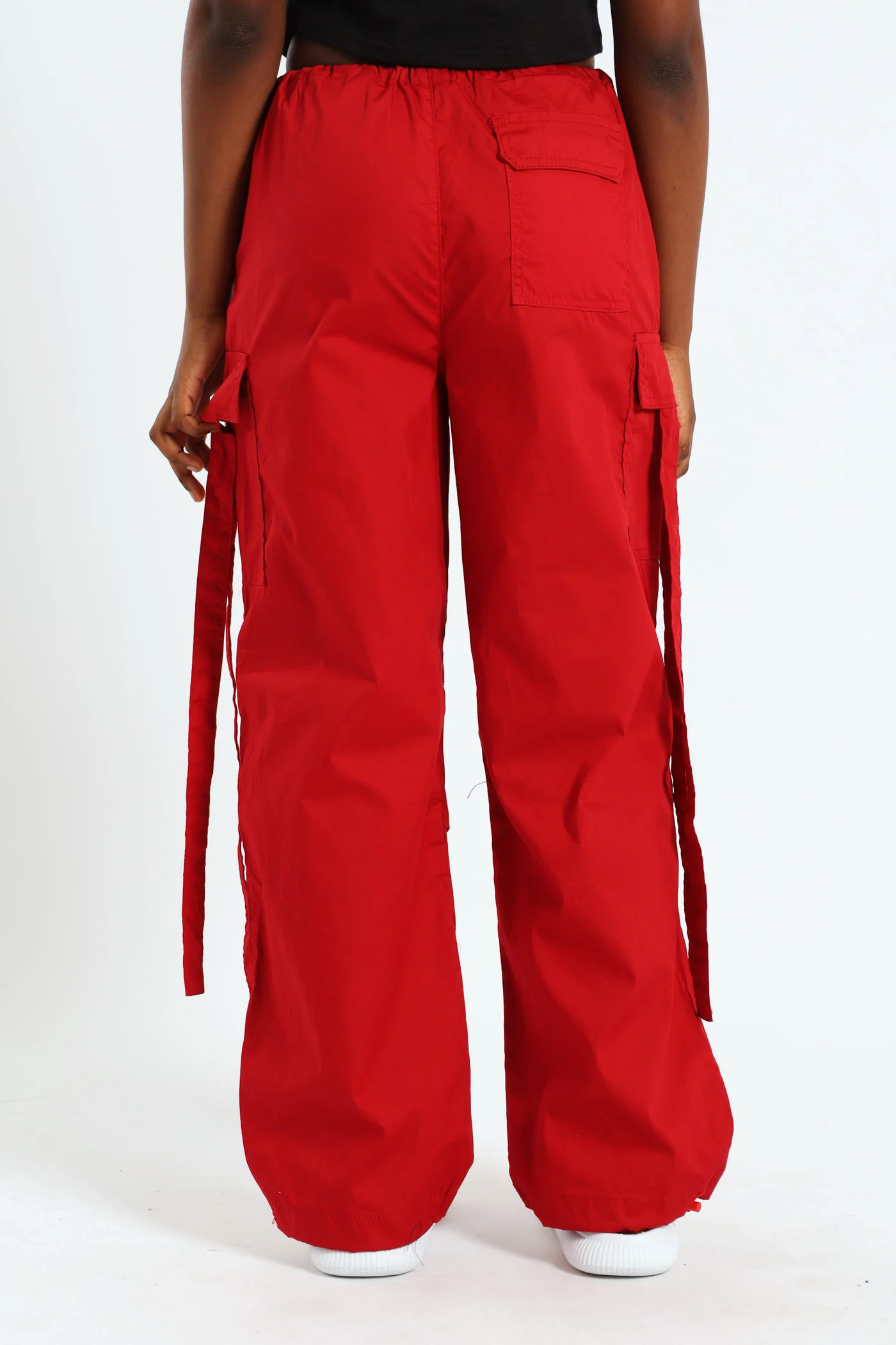 Girls Parachute Pants With Straps - Red - Image 3