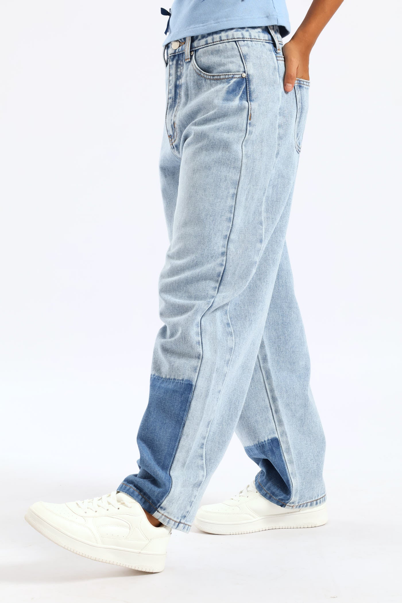 Girls Patch Colour Barrel Style Jeans - Blue - Image 2