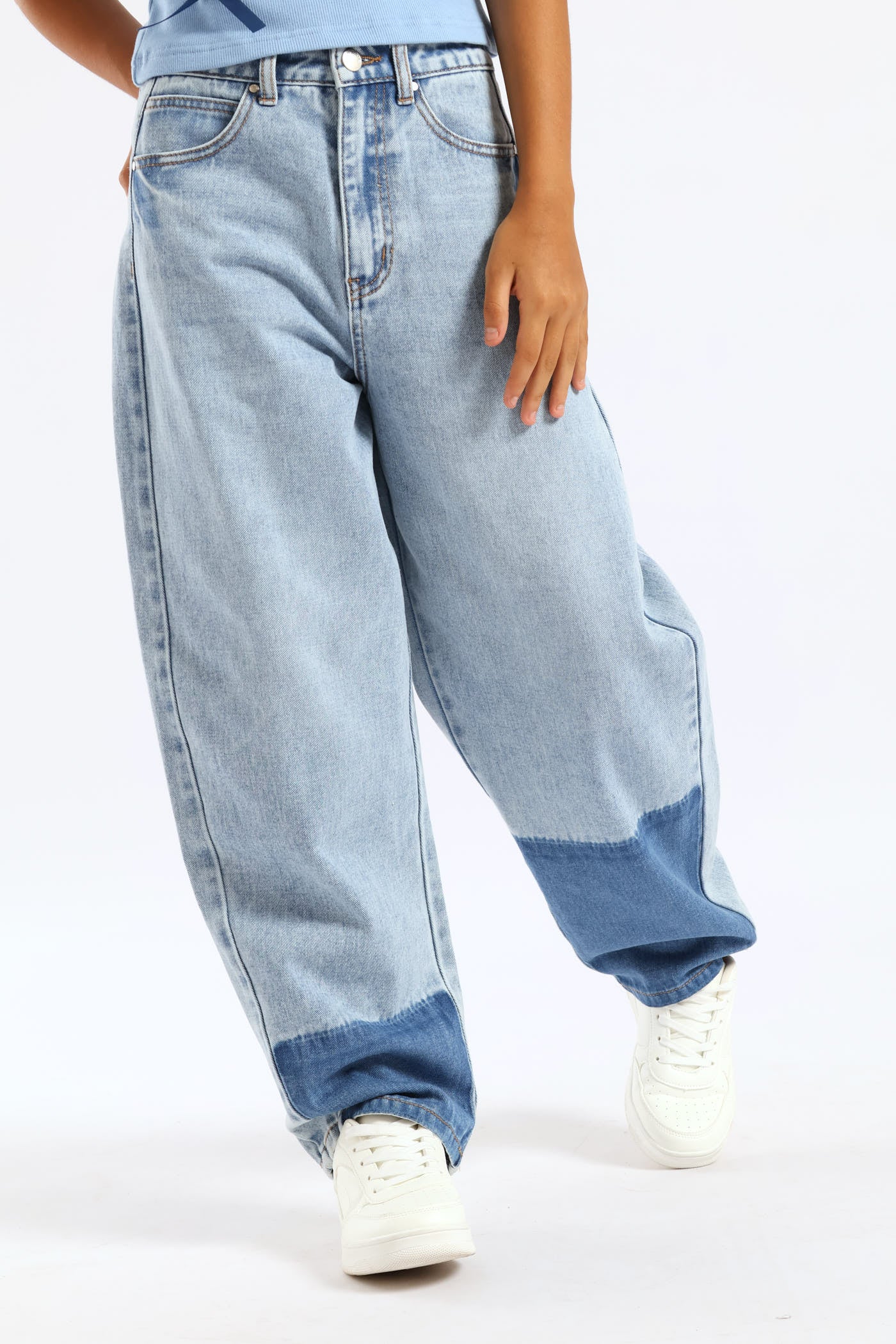 Girls Patch Colour Barrel Style Jeans - Blue - Image 3