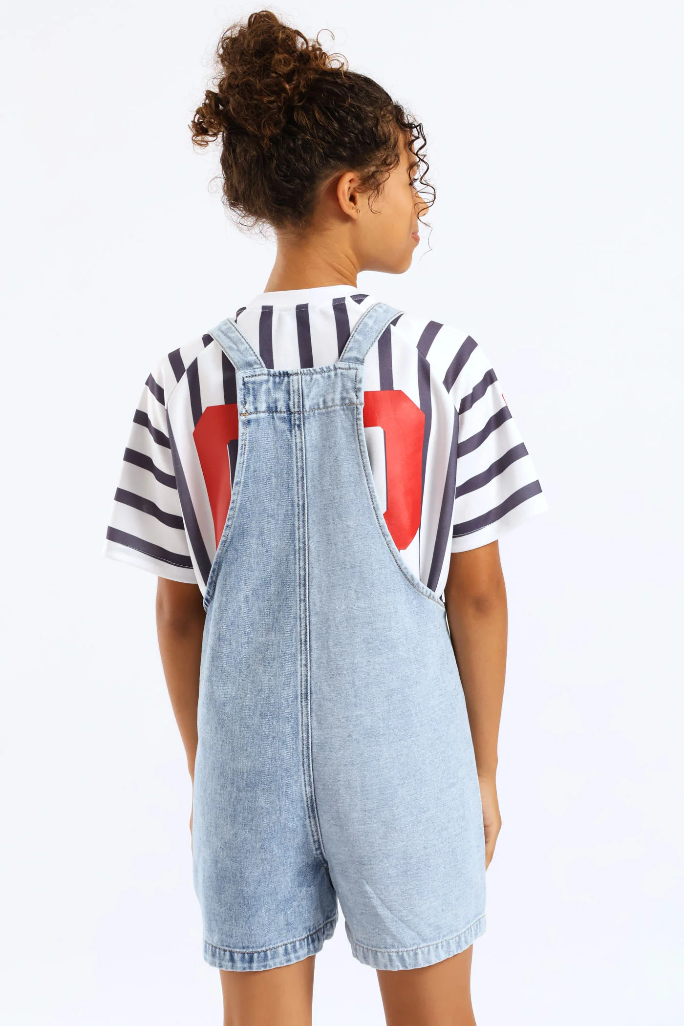 Girls Patchwork Denim Dungaree - Multi - Image 2