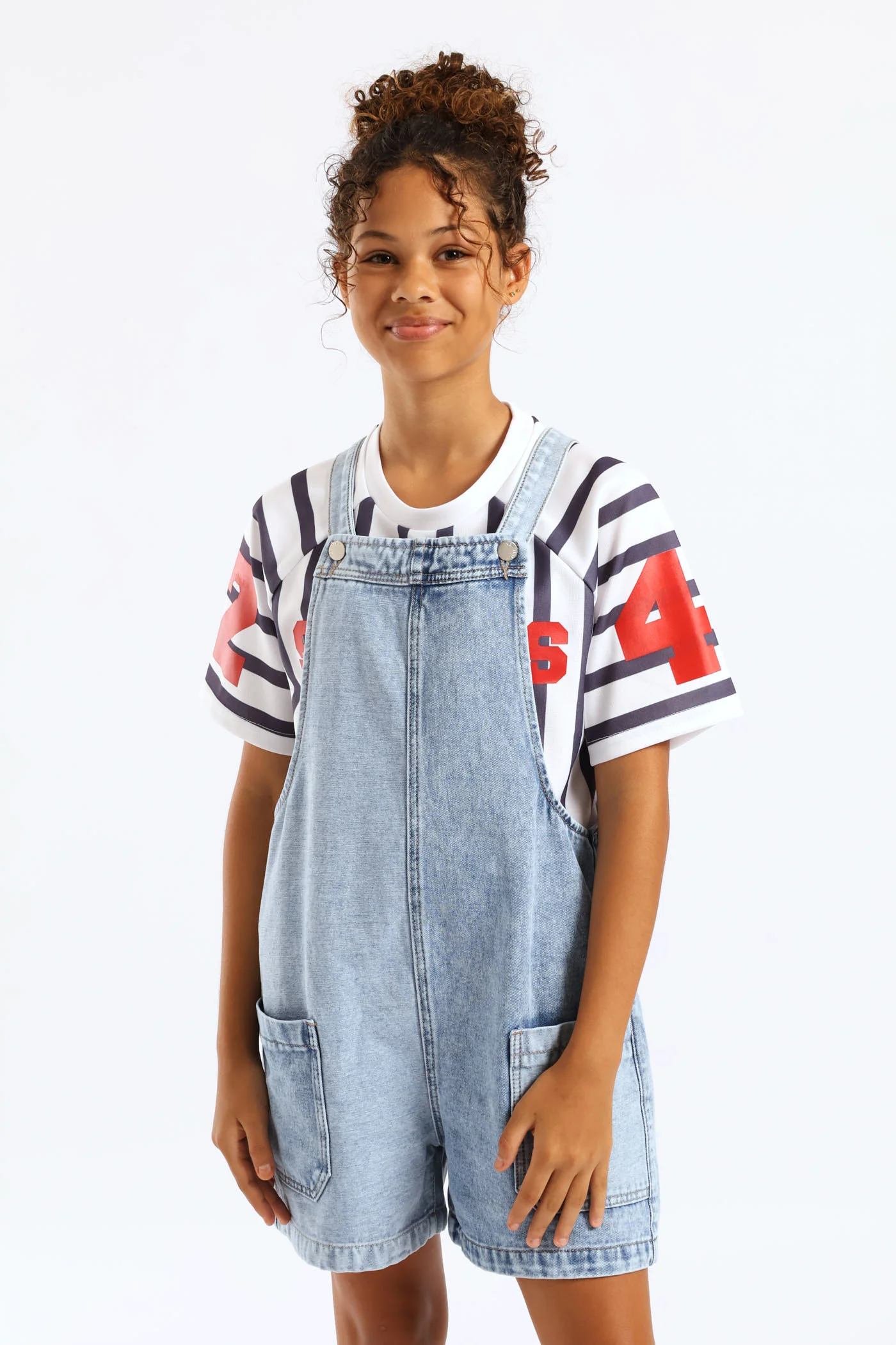 Girls Patchwork Denim Dungaree - Multi - Image 3