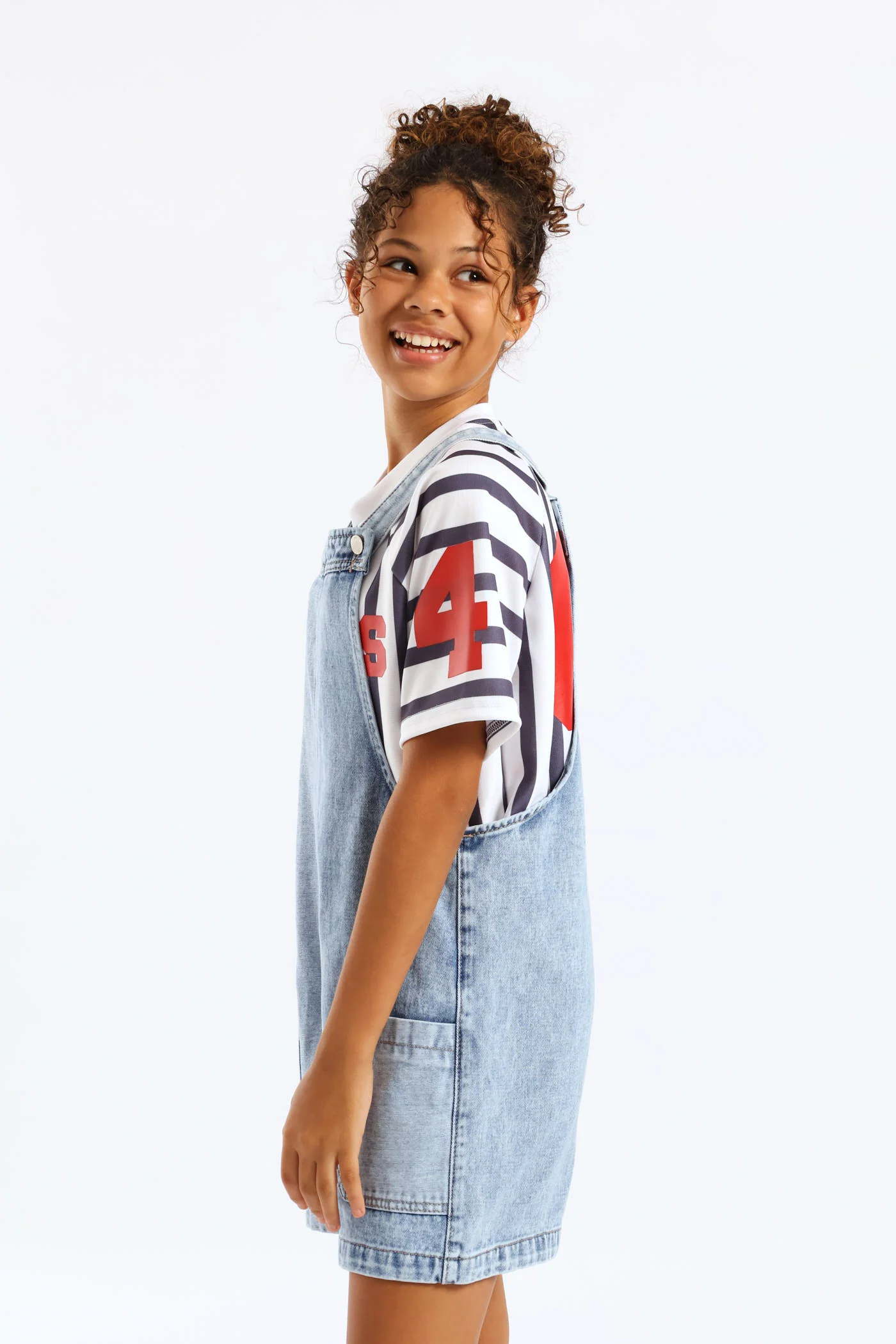Girls Patchwork Denim Dungaree - Multi - Image 4