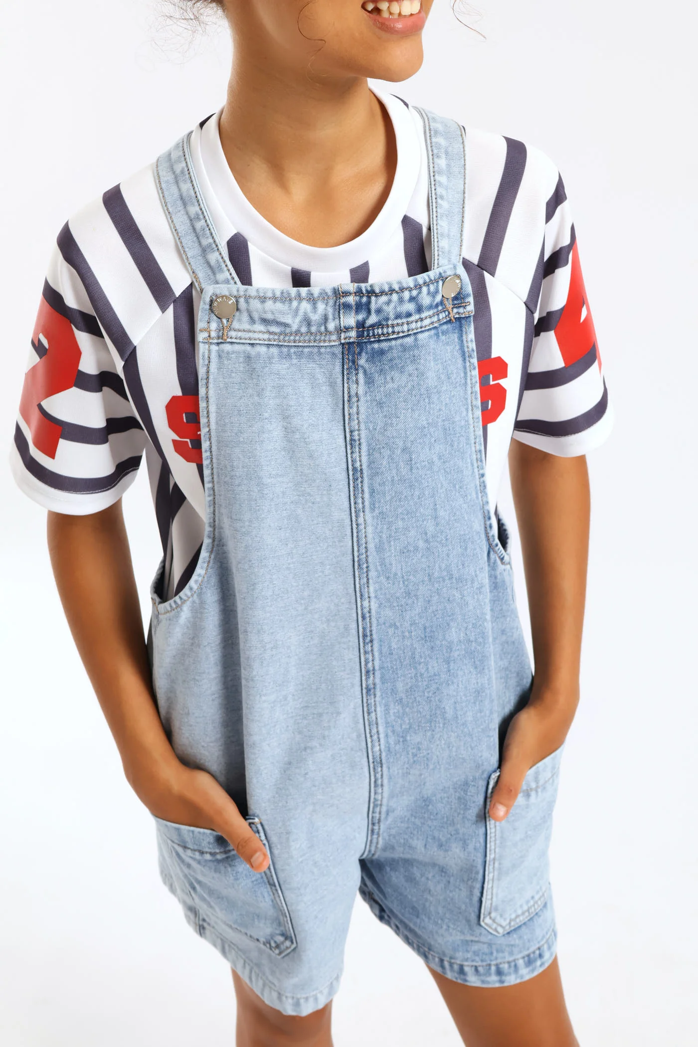 Girls Patchwork Denim Dungaree - Multi - Image 5