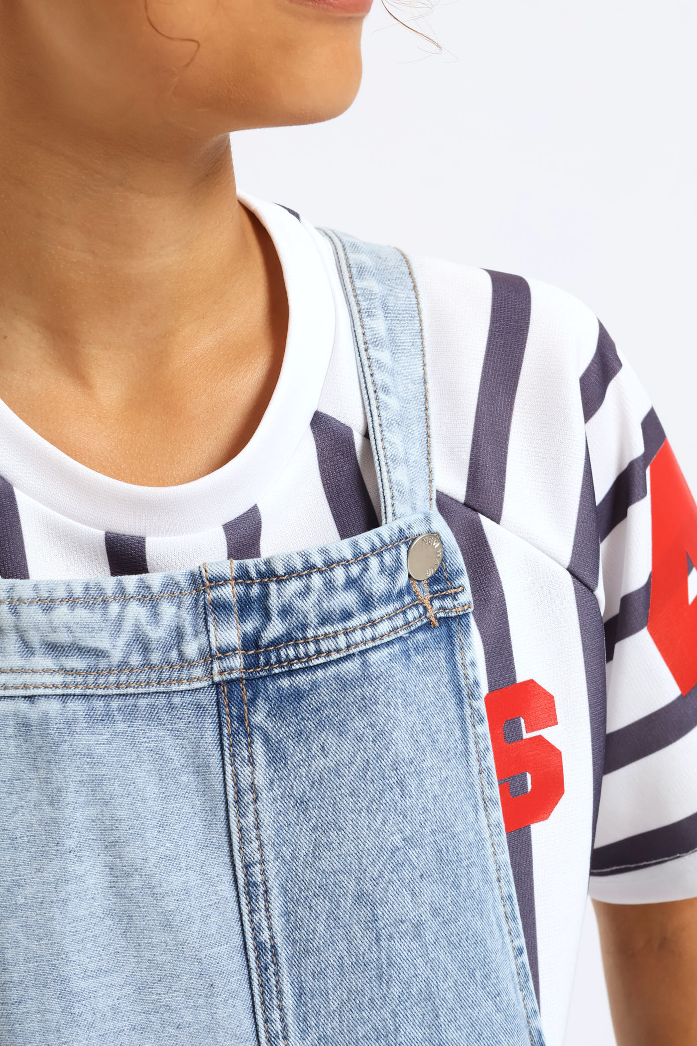 Girls Patchwork Denim Dungaree - Multi - Image 6
