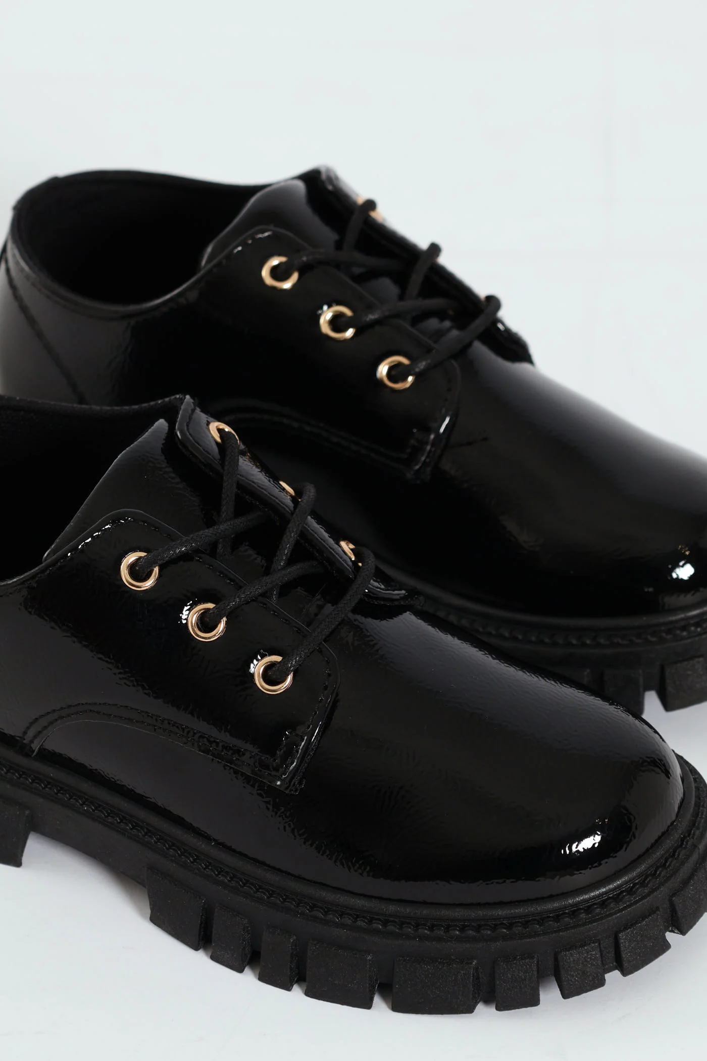 Girls Patent Lace Up Shoe - Black - Image 2