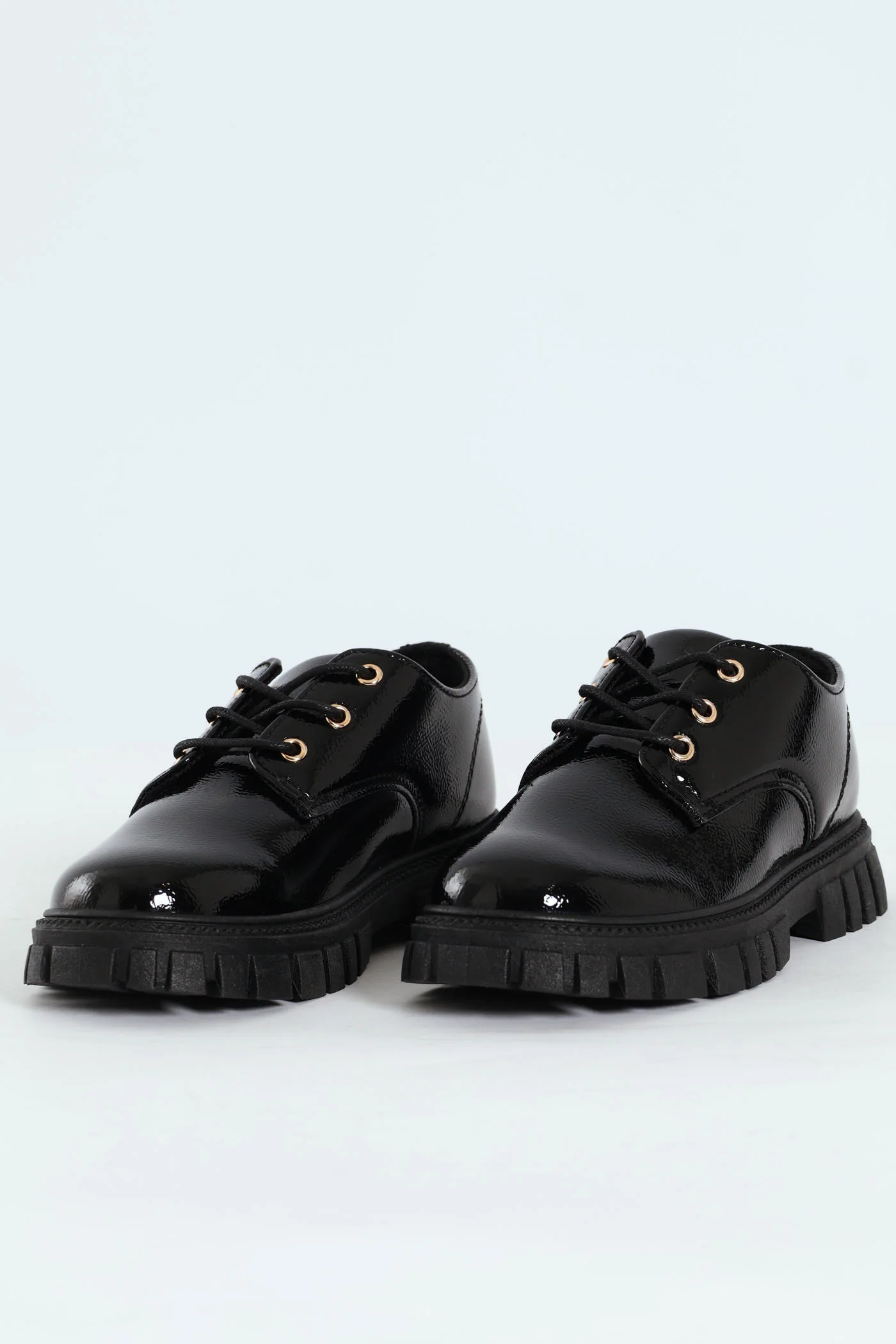 Girls Patent Lace Up Shoe - Black - Image 3