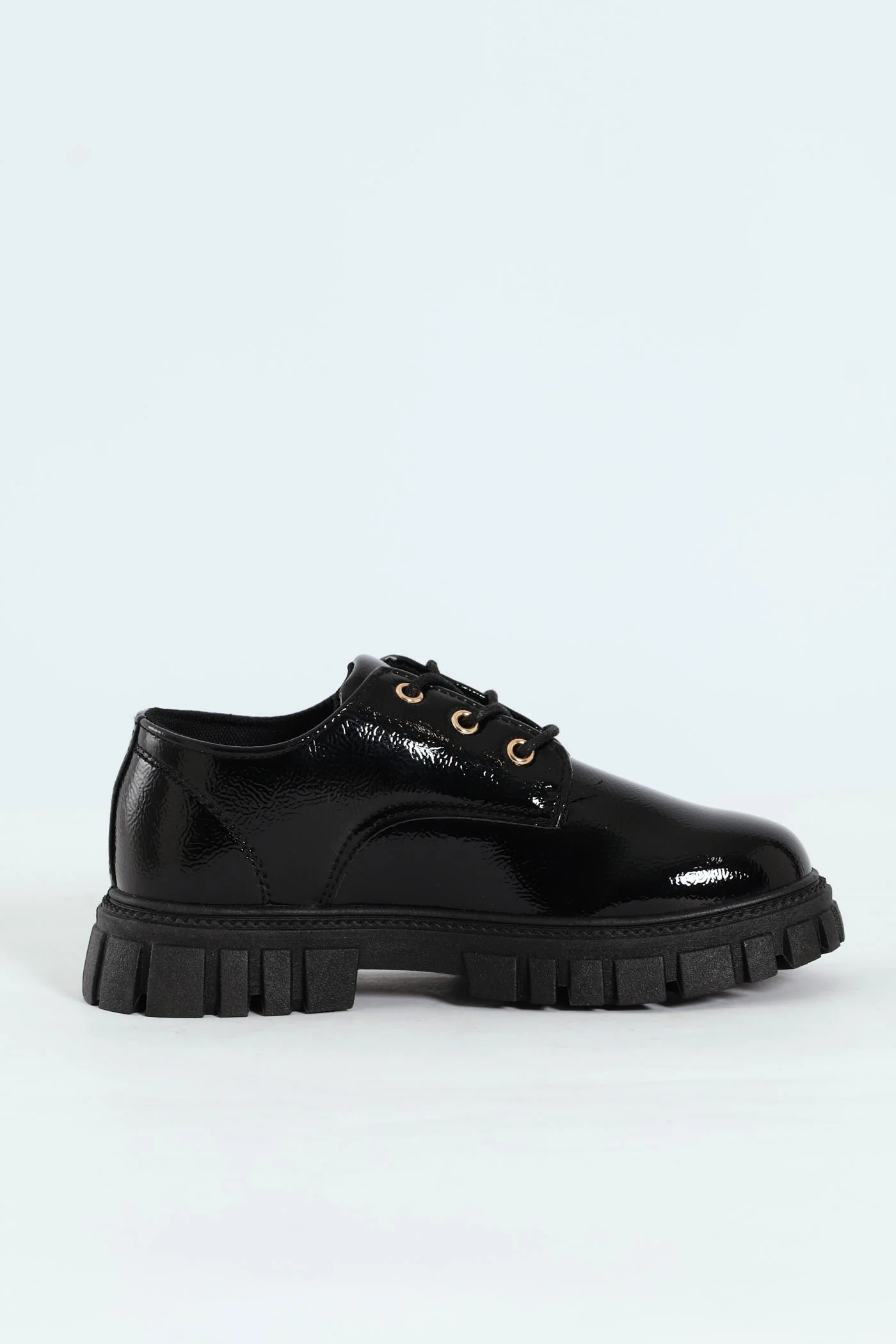 Girls Patent Lace Up Shoe - Black - Image 5