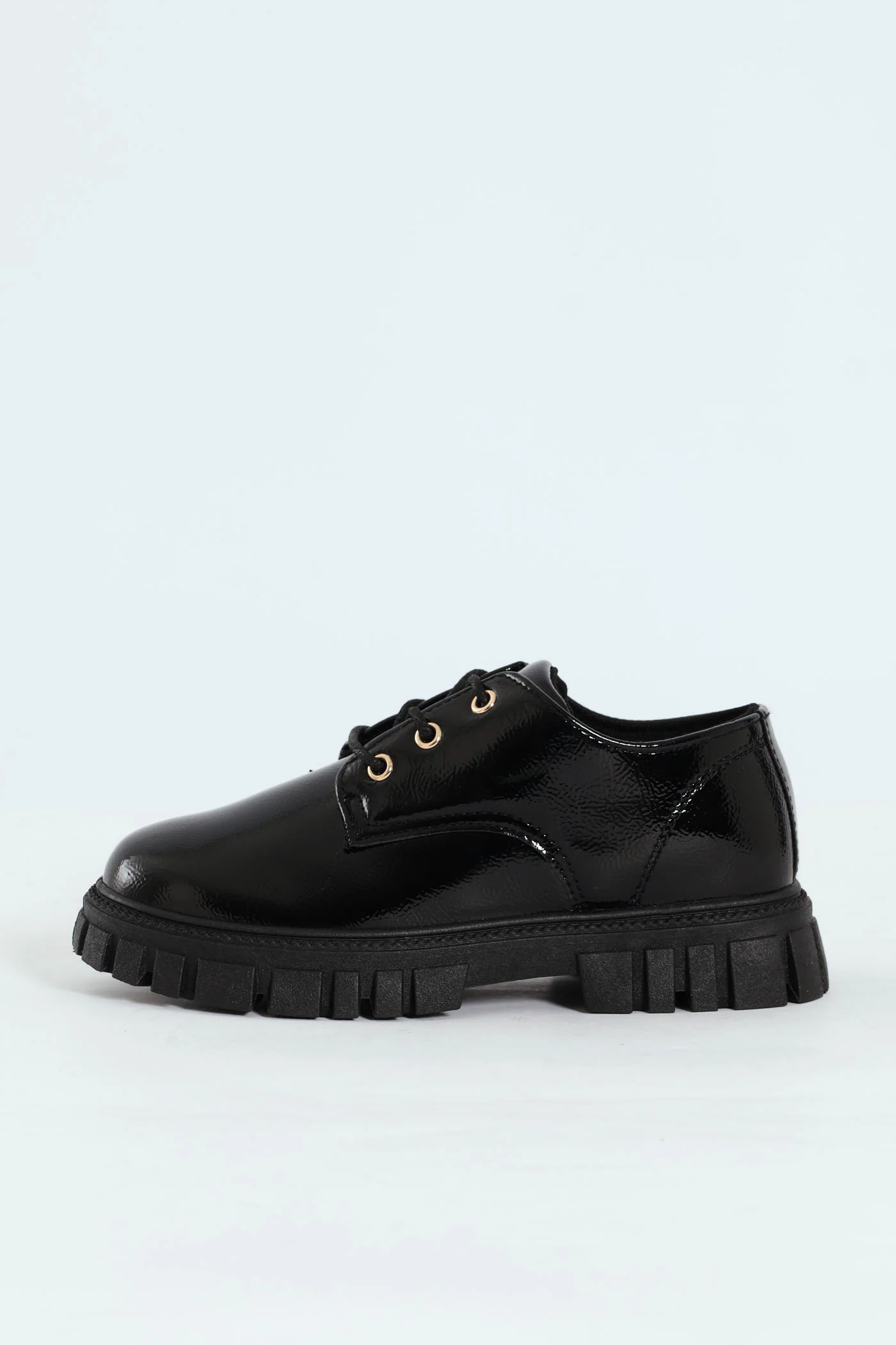 Girls Patent Lace Up Shoe - Black - Image 6