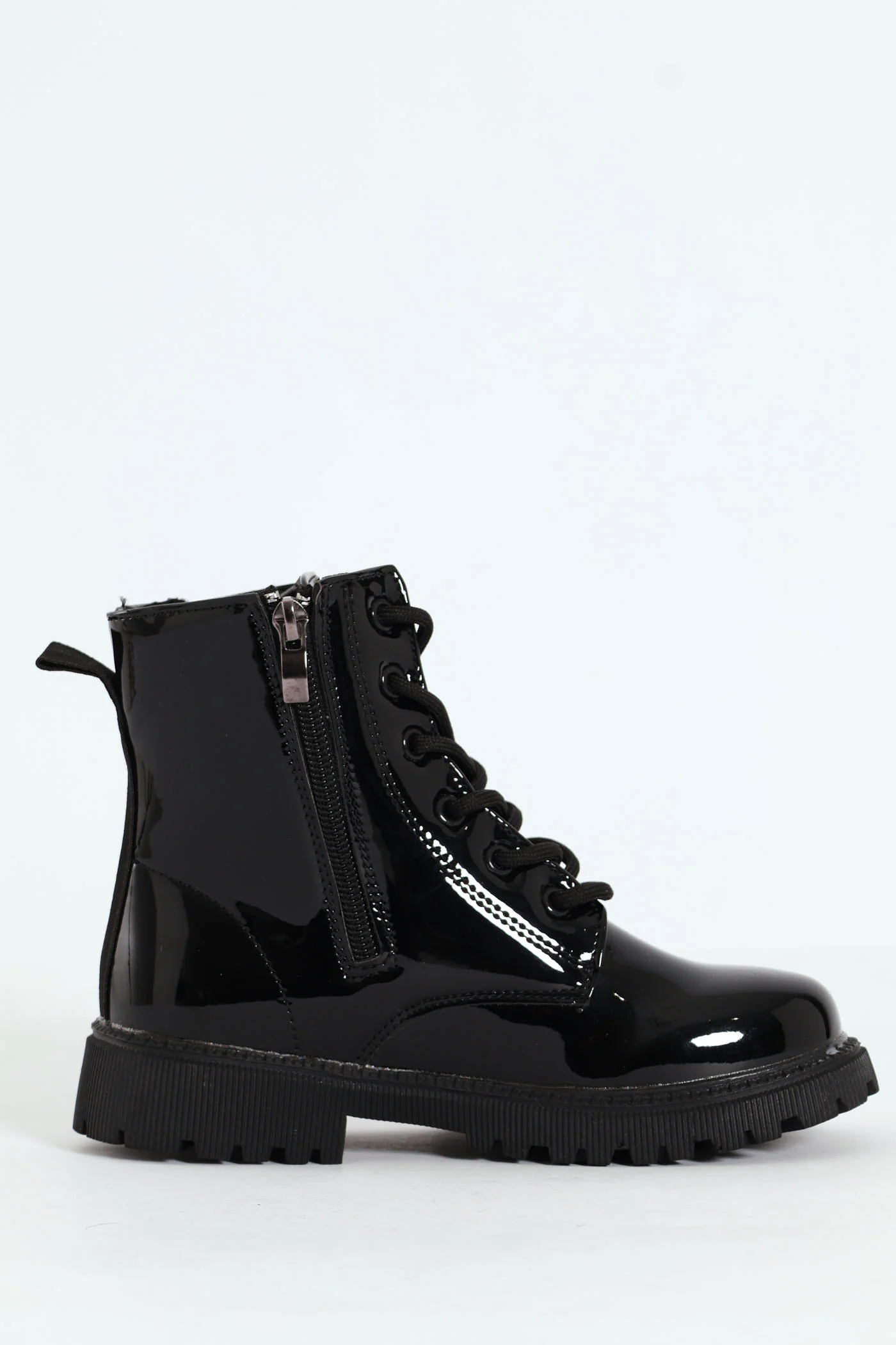 Girls Patent Military Boot - Black - Image 2