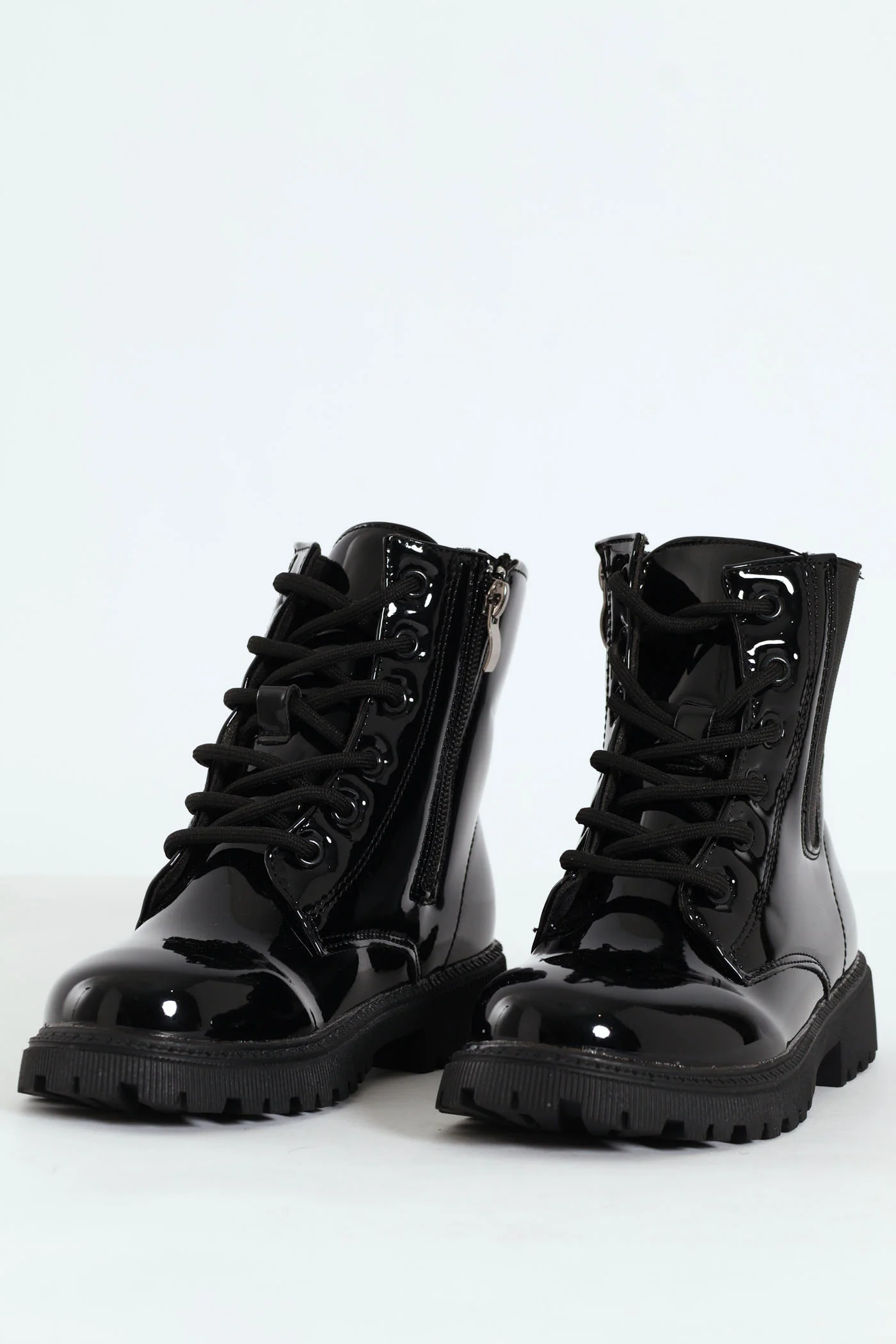 Girls Patent Military Boot - Black - Image 3