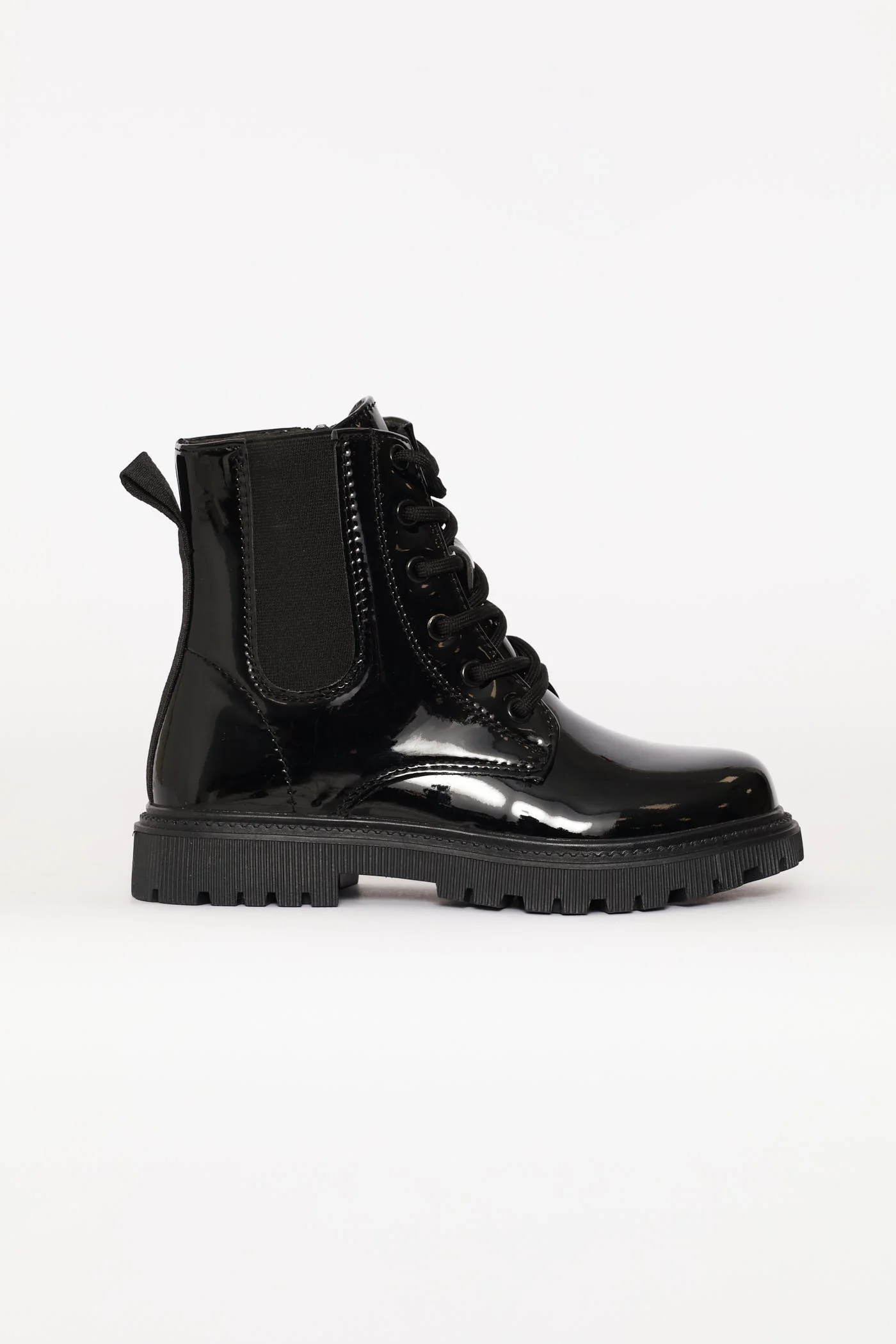 Girls Patent Military Boot - Black - Image 2