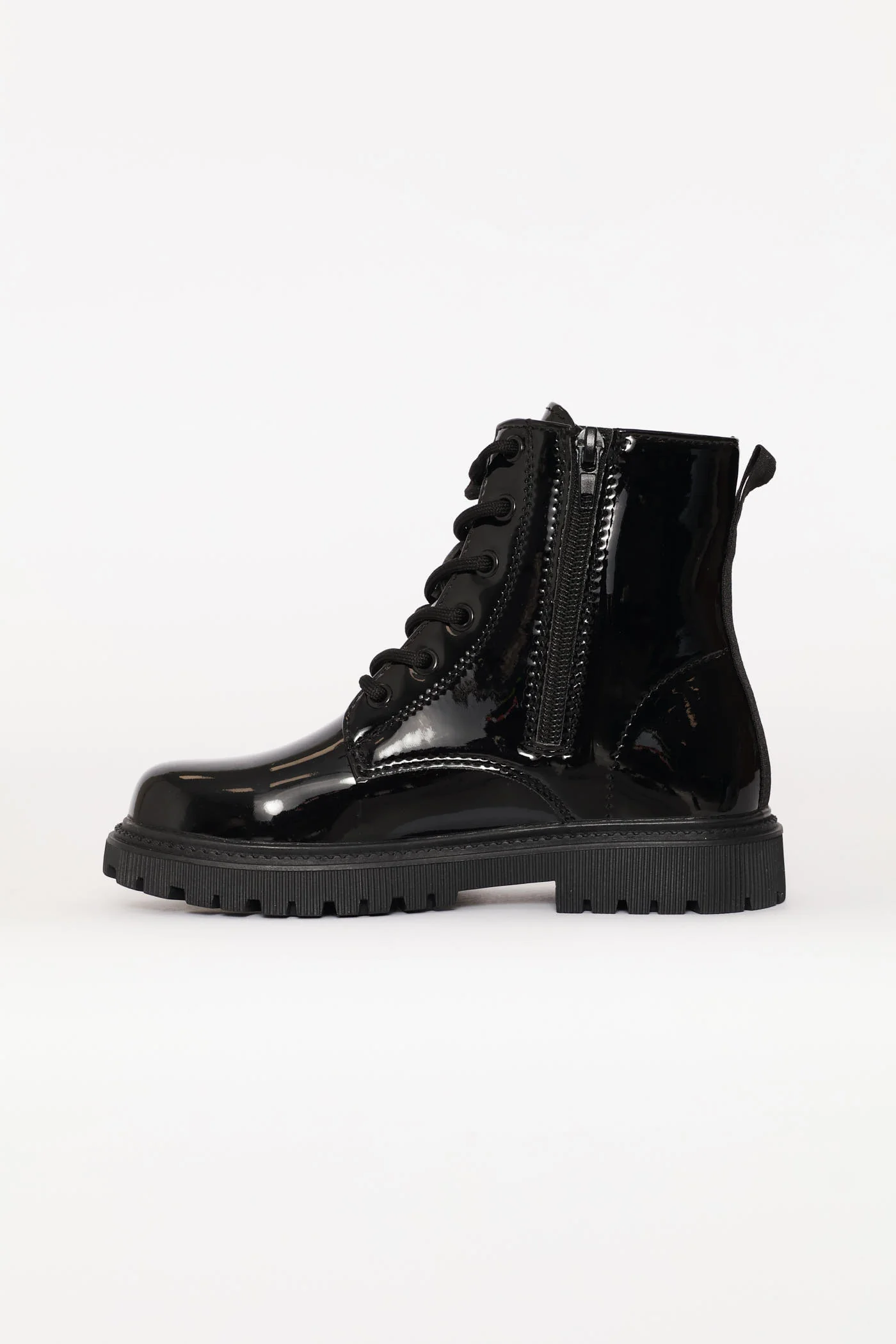 Girls Patent Military Boot - Black - Image 3