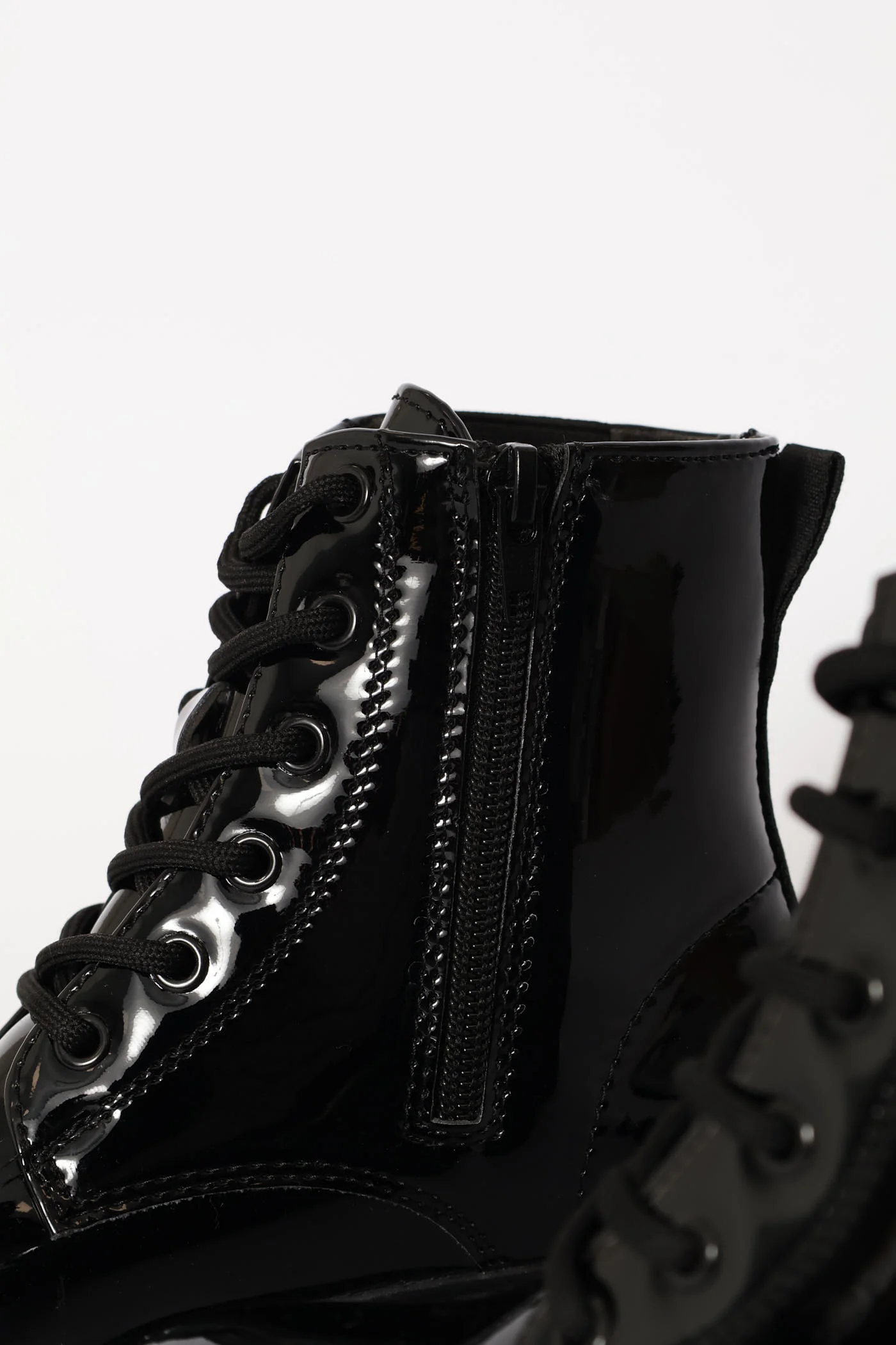 Girls Patent Military Boot - Black - Image 5