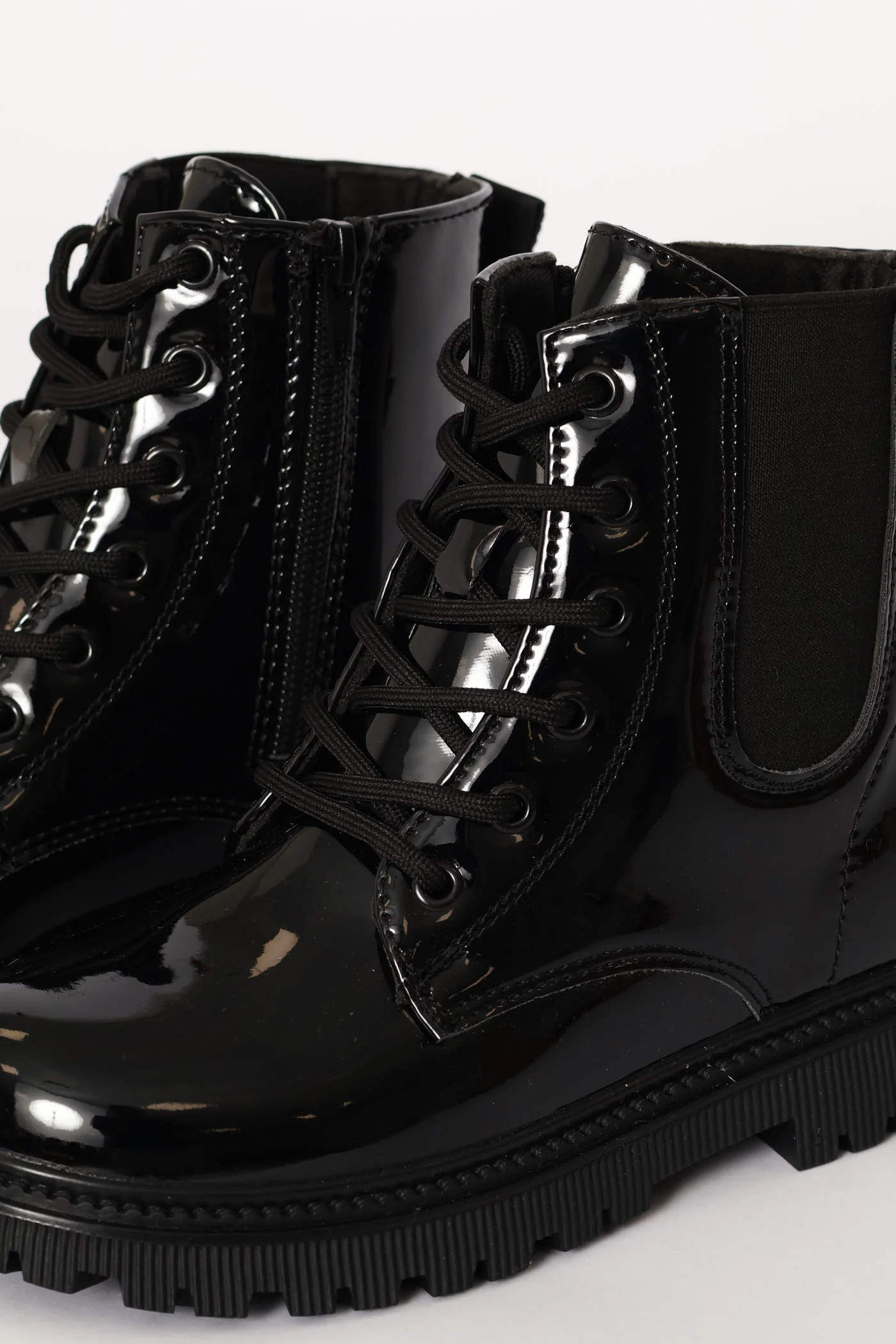 Girls Patent Military Boot - Black - Image 6