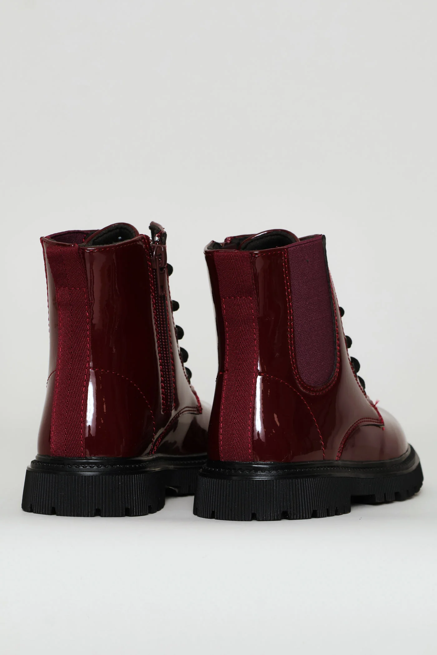 Girls Patent Military Boot - Burgundy - Image 4