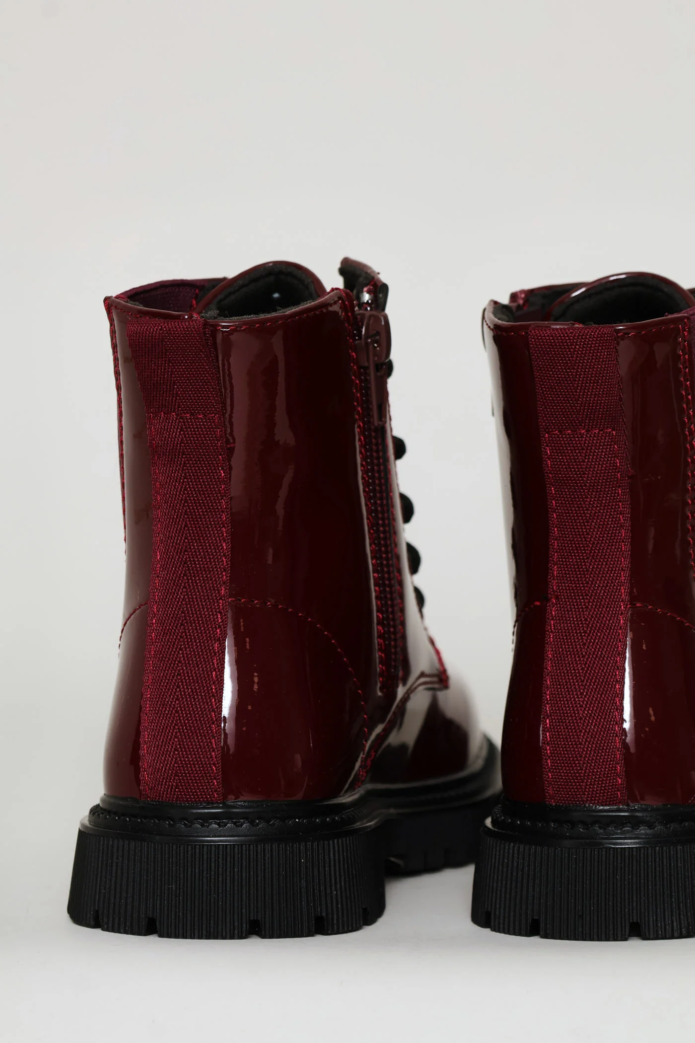 Girls Patent Military Boot - Burgundy - Image 5