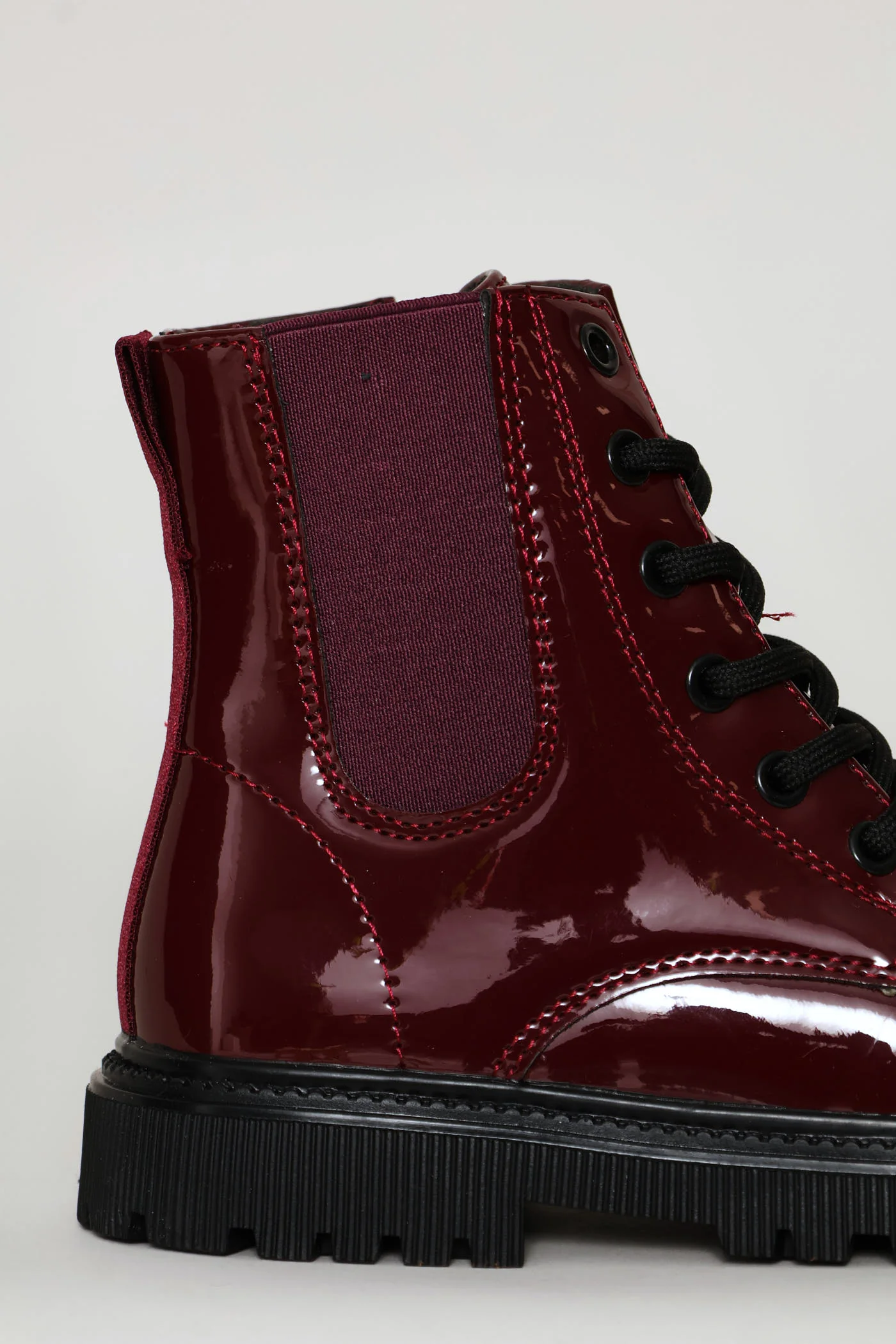 Girls Patent Military Boot - Burgundy - Image 6
