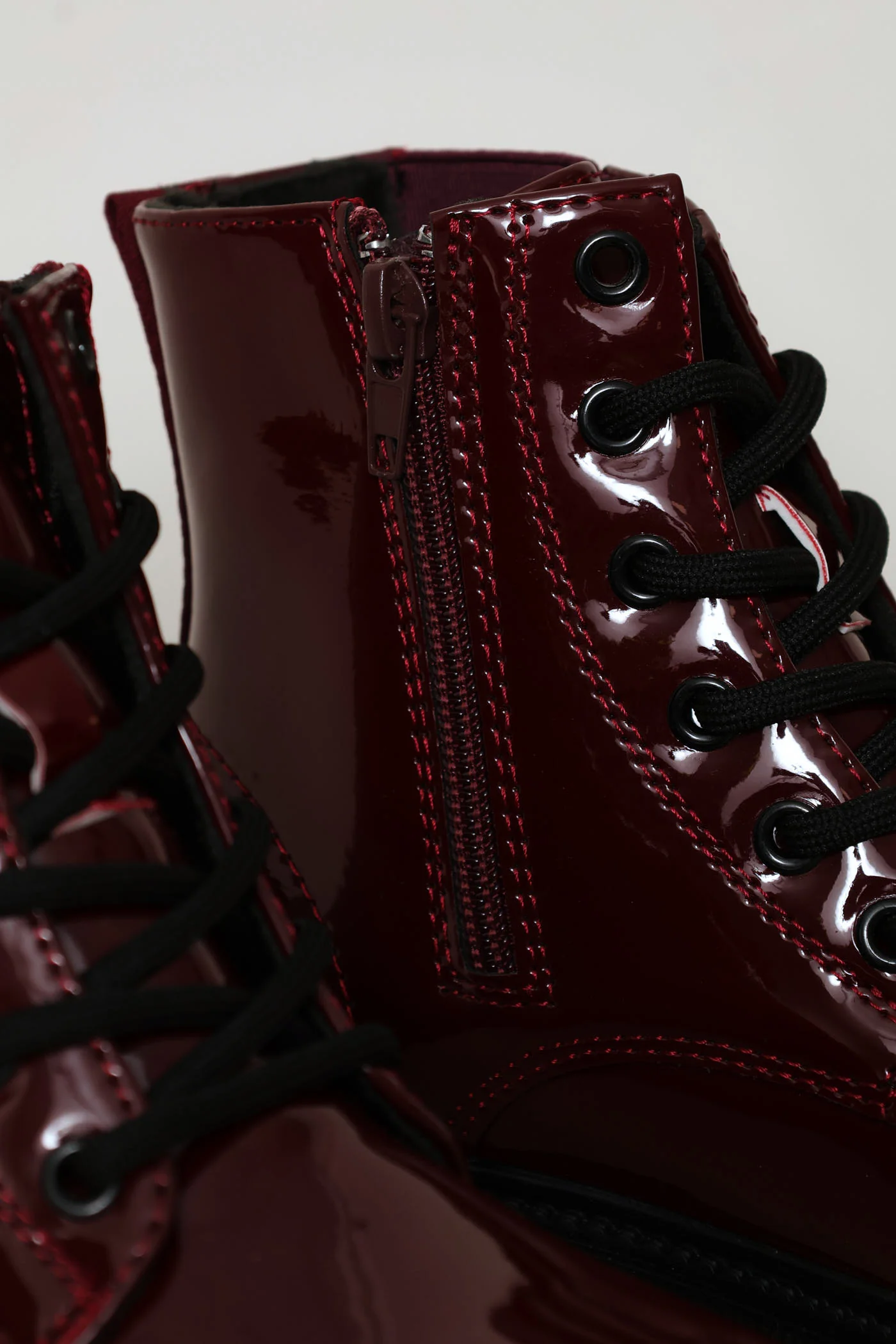 Girls Patent Military Boot - Burgundy - Image 7
