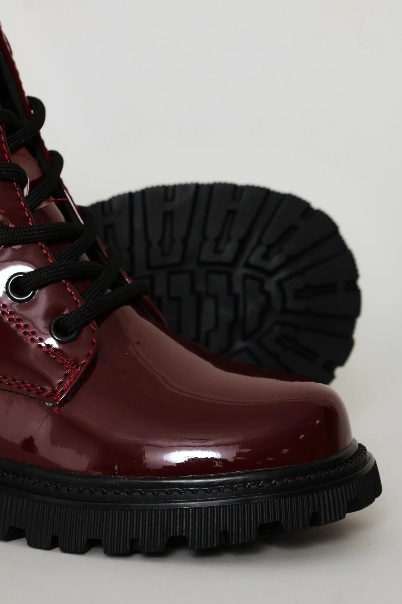Girls Patent Military Boot - Burgundy - Image 8