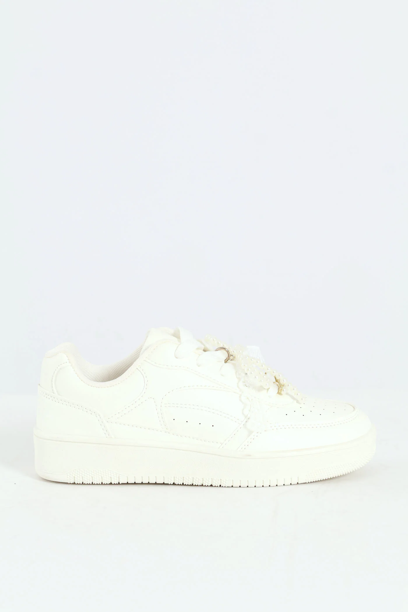 Girls Pearl Trim Basic Sneaker - White - Image 2