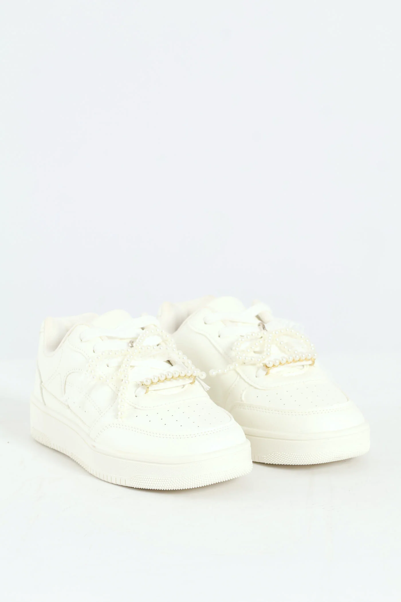 Girls Pearl Trim Basic Sneaker - White - Image 3