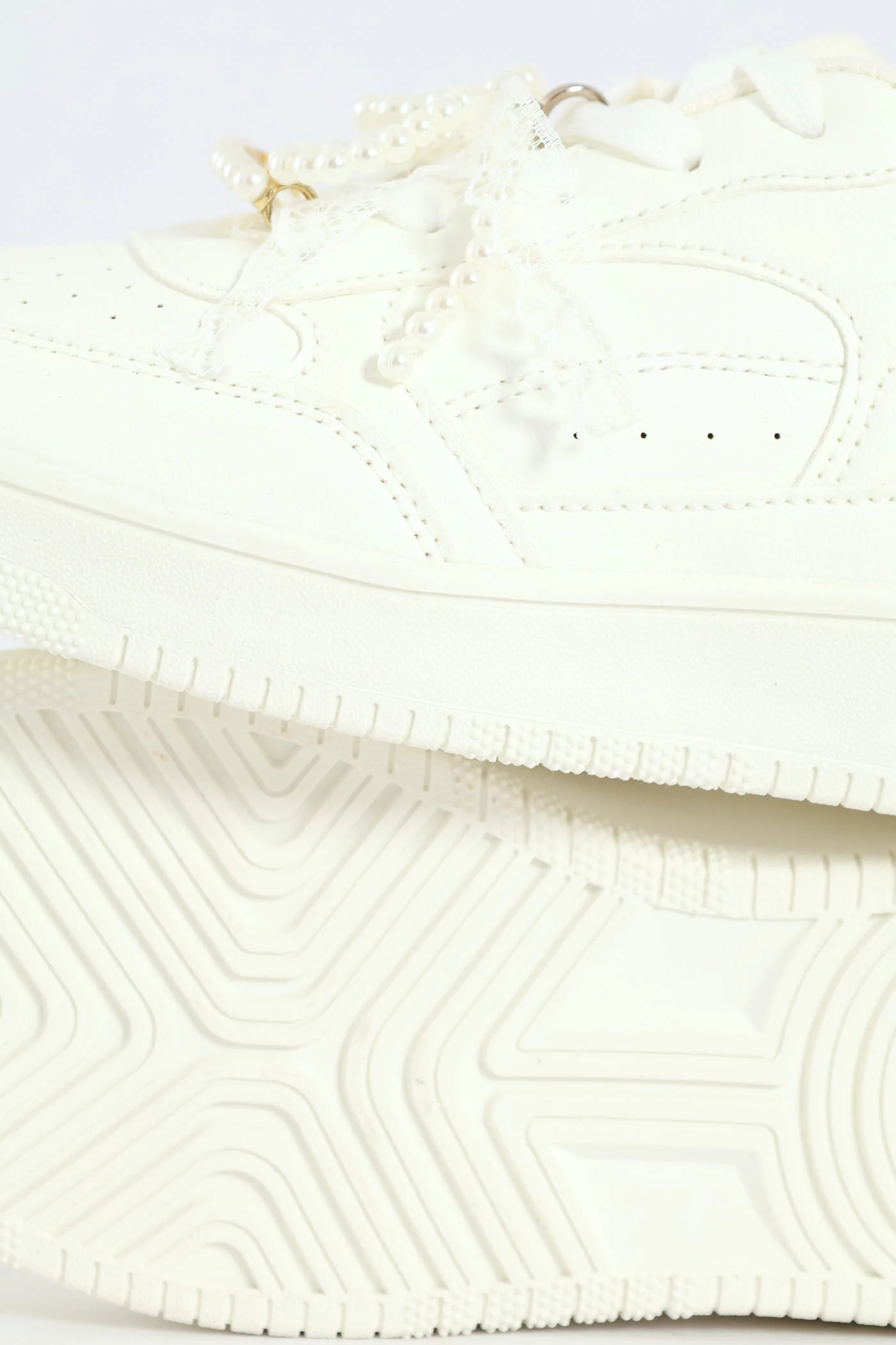 Girls Pearl Trim Basic Sneaker - White - Image 6